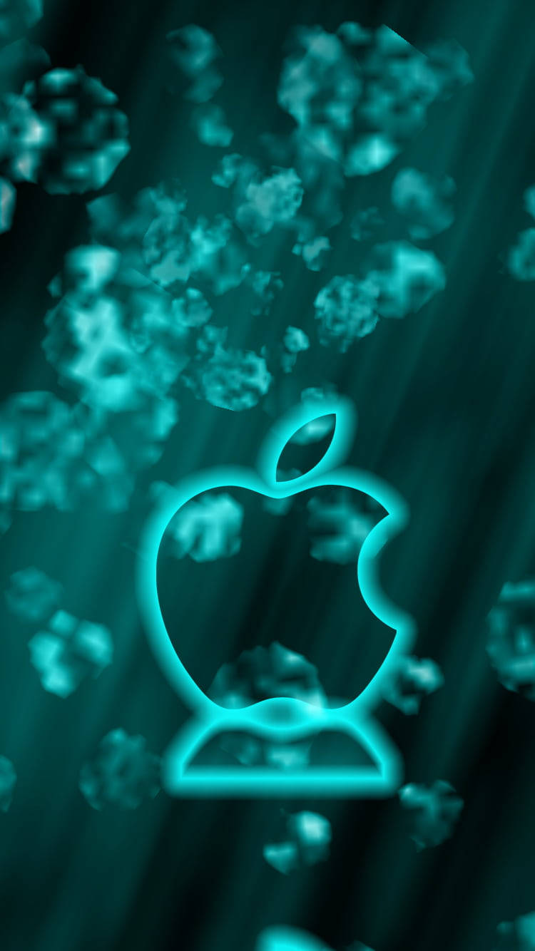 blueish green apple logo, neon light, dark teal underwater scene, HD Phone Wallpaper