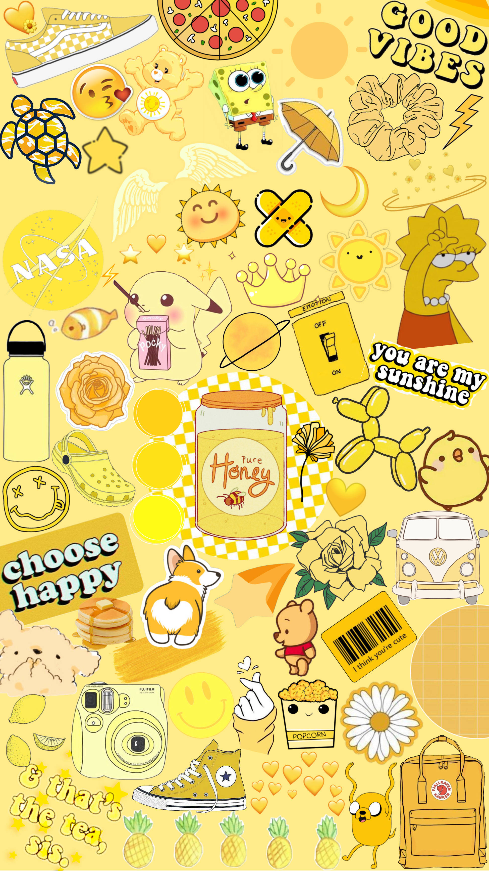 iPhone Home Screen, yellow, collage, 2K Phone Wallpaper