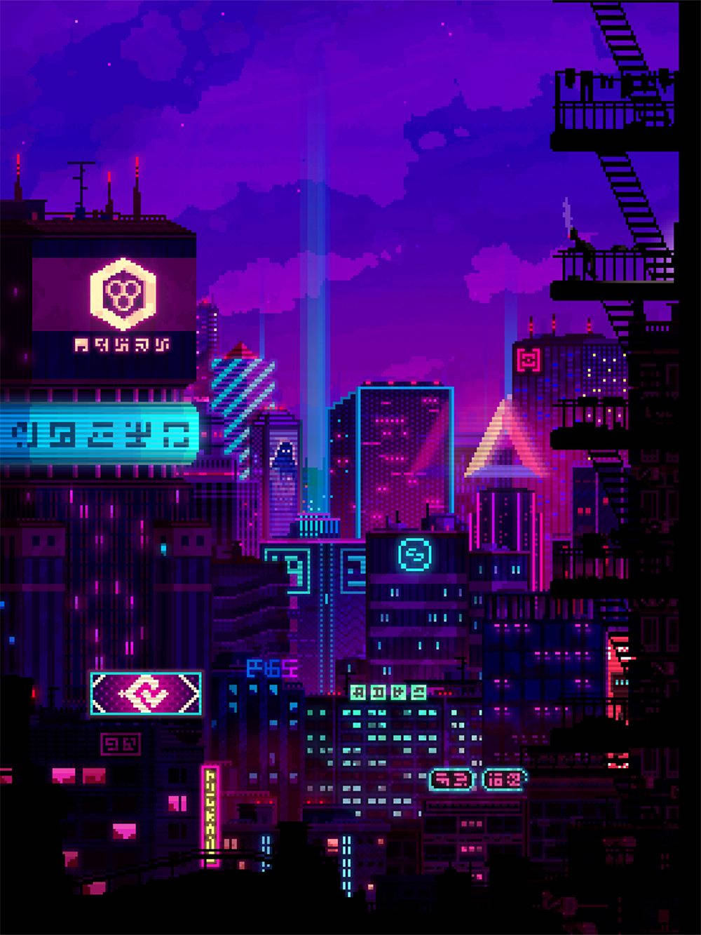 iPhone Home Screen, city night, pixel, HD Phone Wallpaper