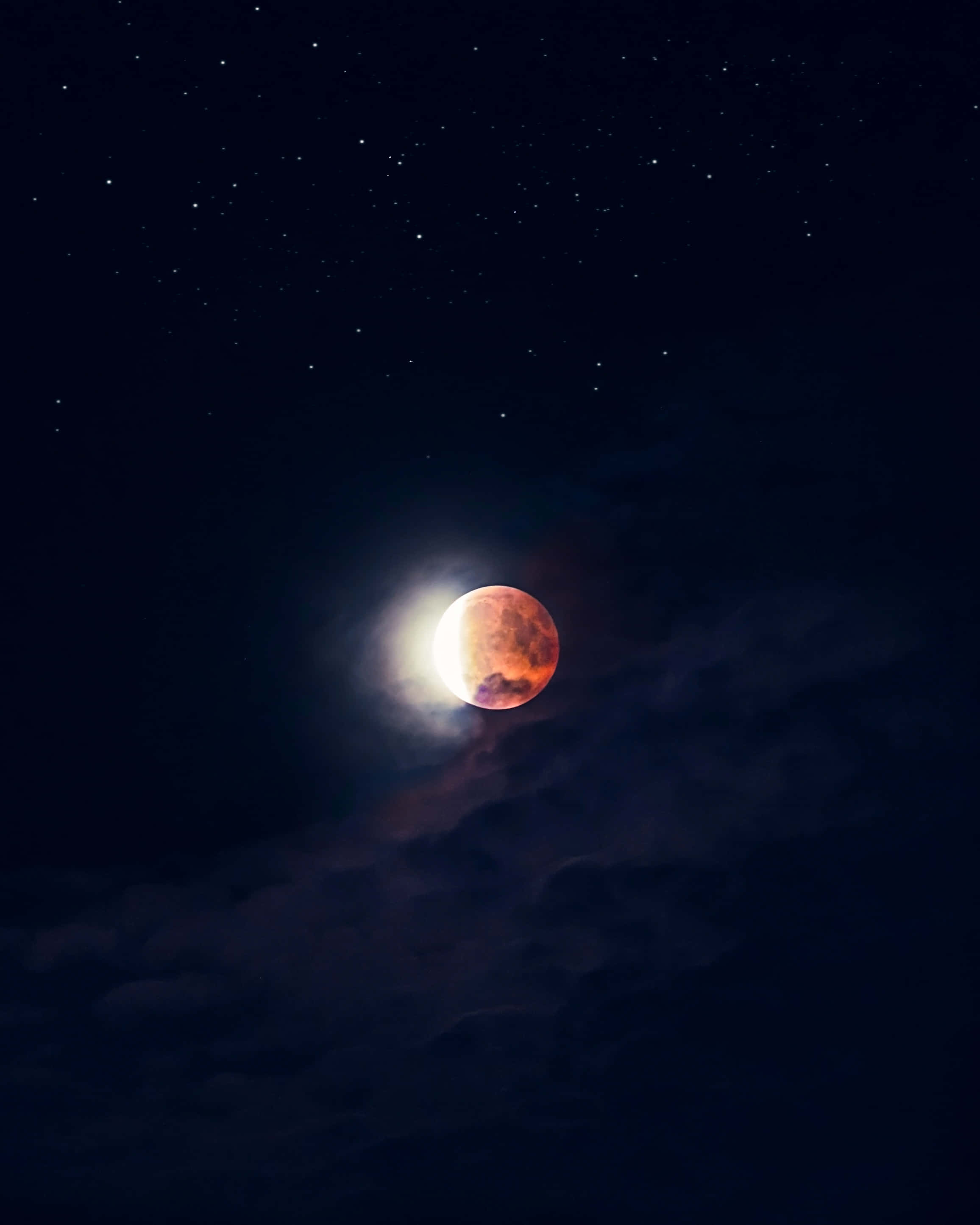 blood moon, lunar eclipse, starry night sky, 2K Phone Wallpaper