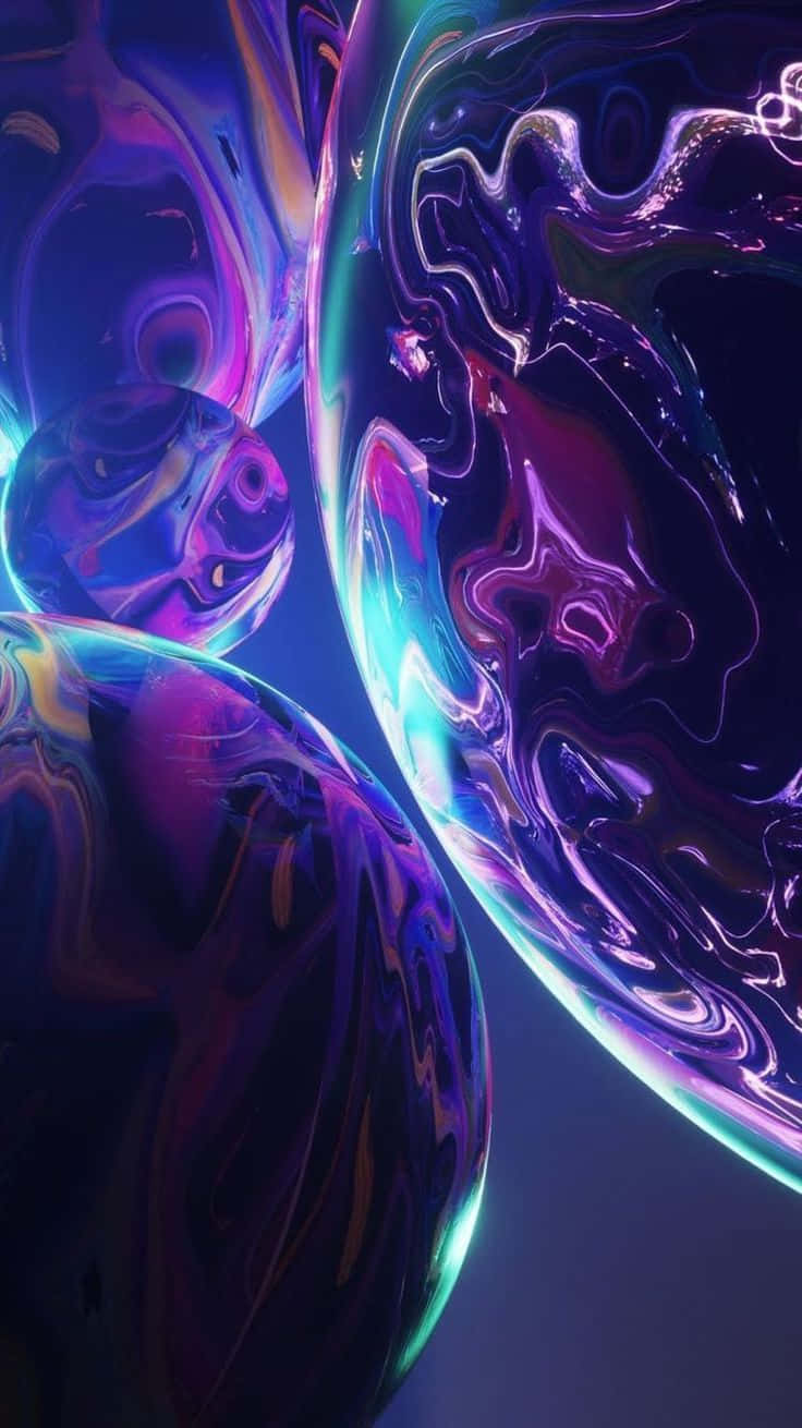 glowing iridescent bubbles, neon purple blue, teal, HD Phone Wallpaper
