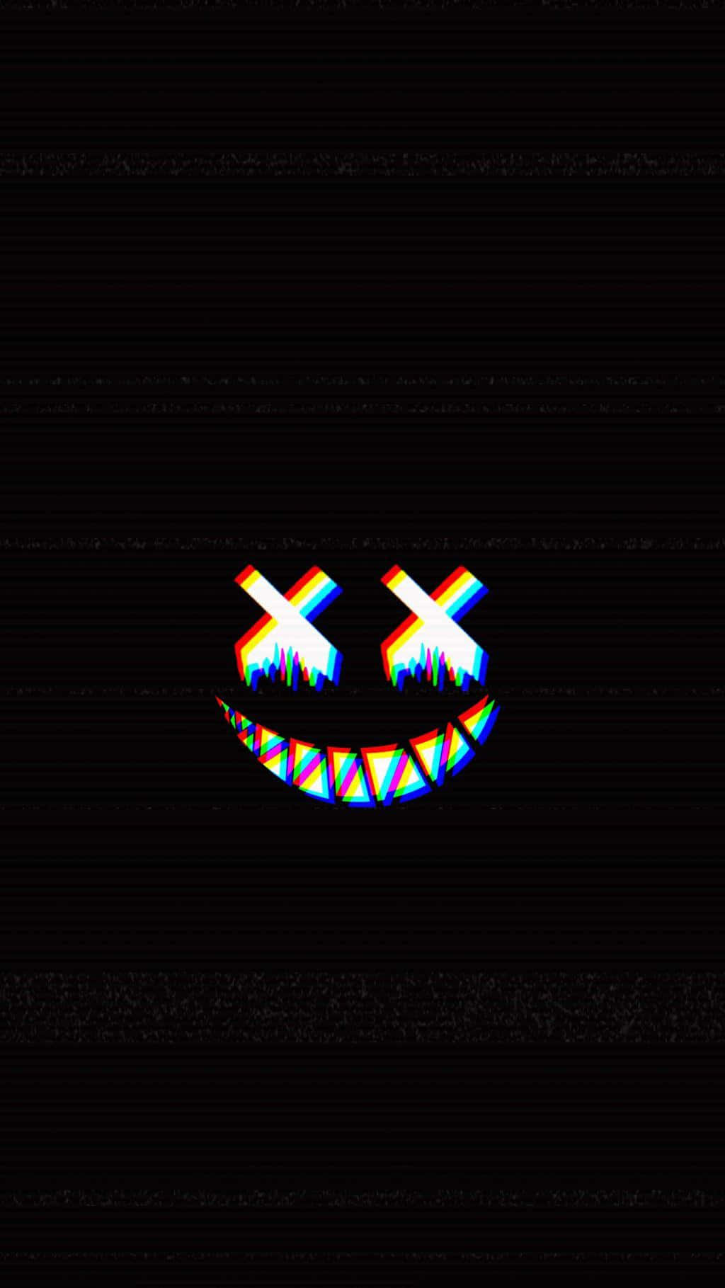 glitchy rainbow smiley face, X eyes, black screen, HD Phone Wallpaper