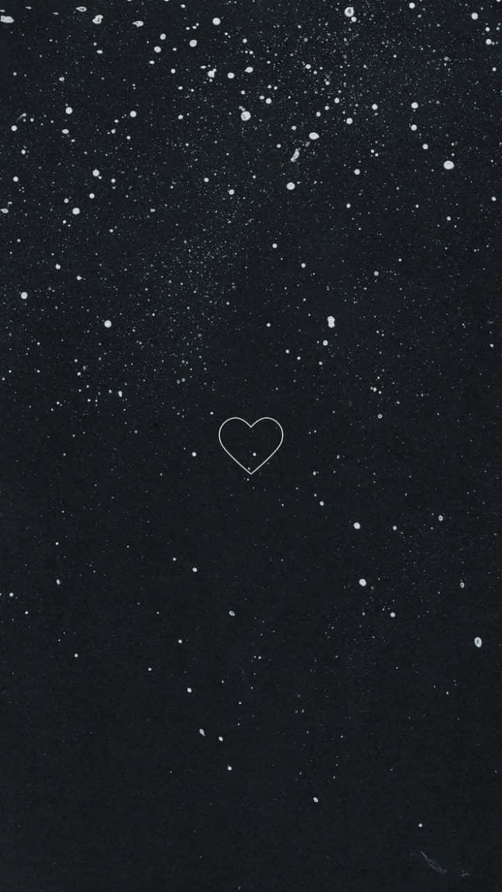 black background, heart outline, white speckles, HD Phone Wallpaper