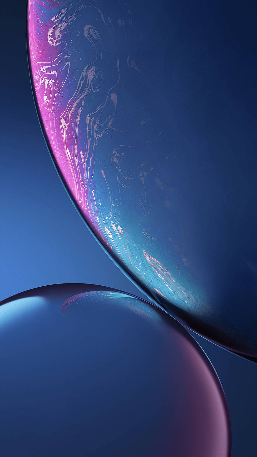 iPhone XS Max, iridescent pink and blue swirls, glossy spheres, Full HD Phone Wallpaper