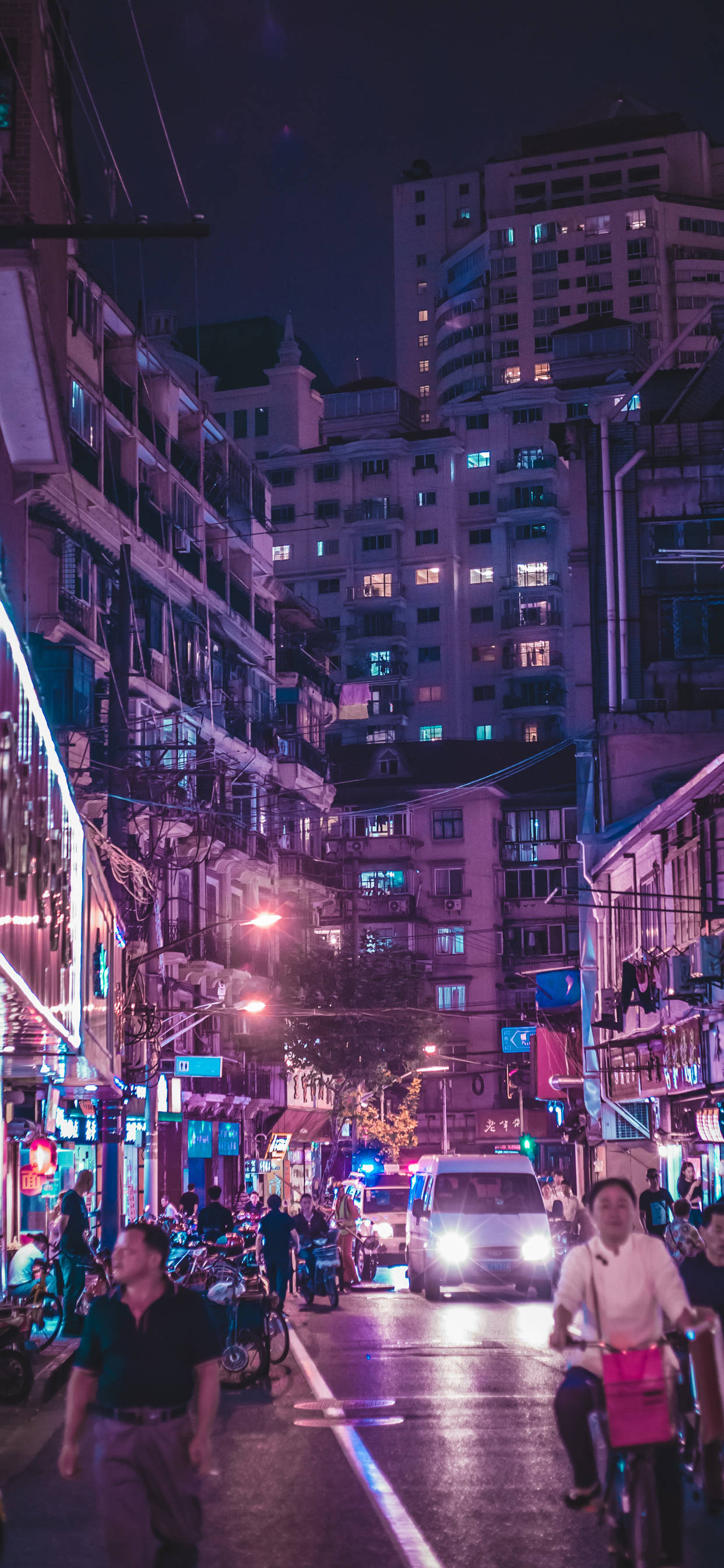 iPhone XS Max, Purple, neon-lit urban street, 2K Phone Wallpaper