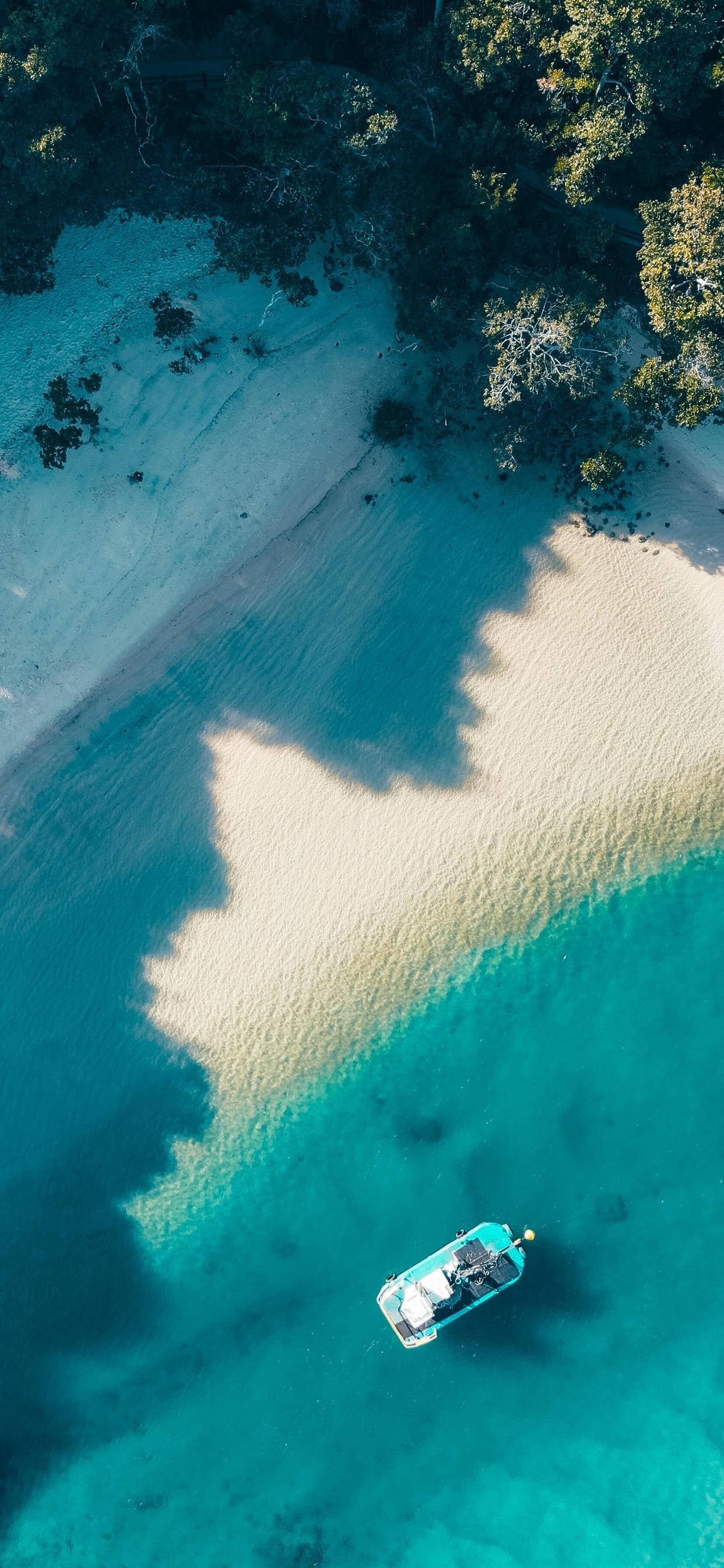 iPhone XS Max, turquoise lagoon, crescent-shaped white sand beach, 2K Phone Wallpaper