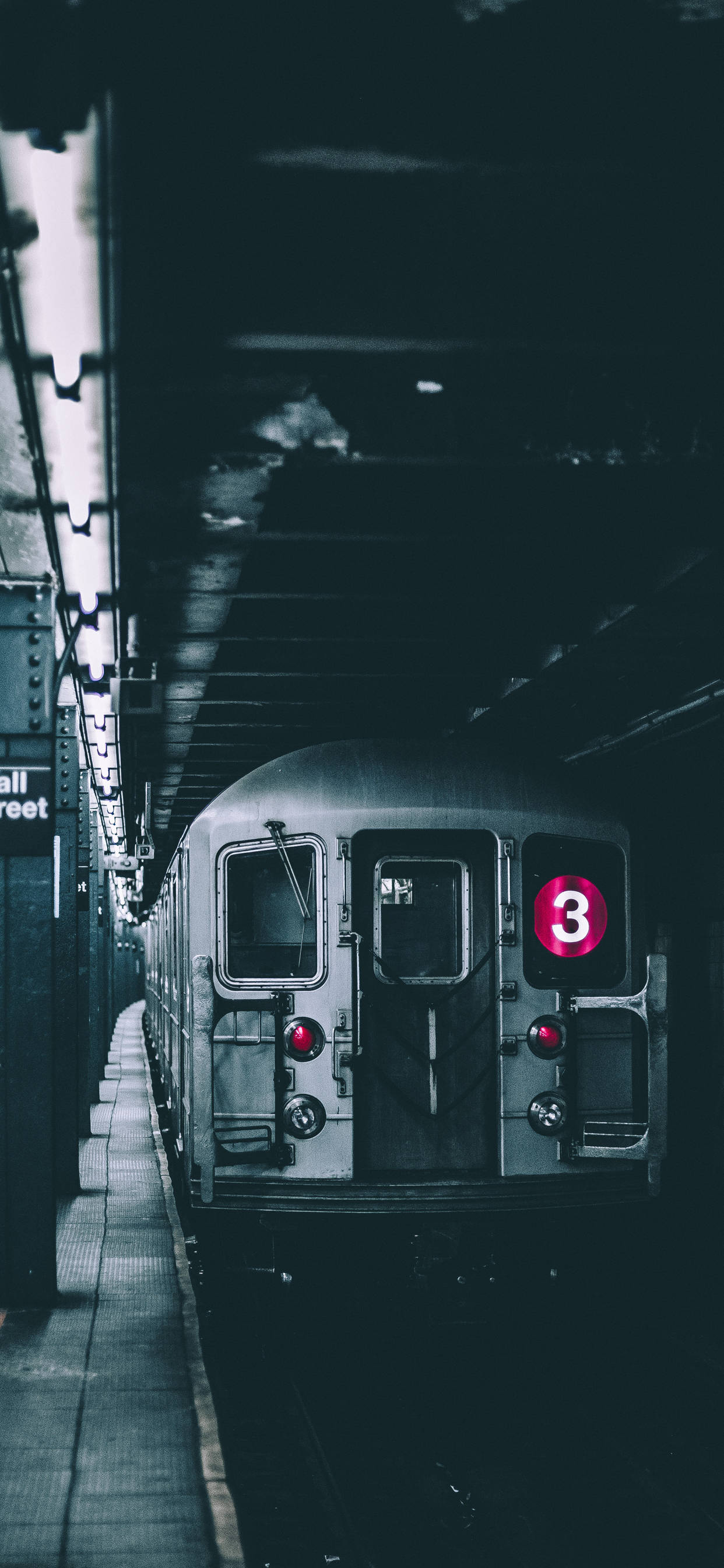 iPhone XS Max, vintage subway train, glowing pink number 3 sign, 2K Phone Wallpaper