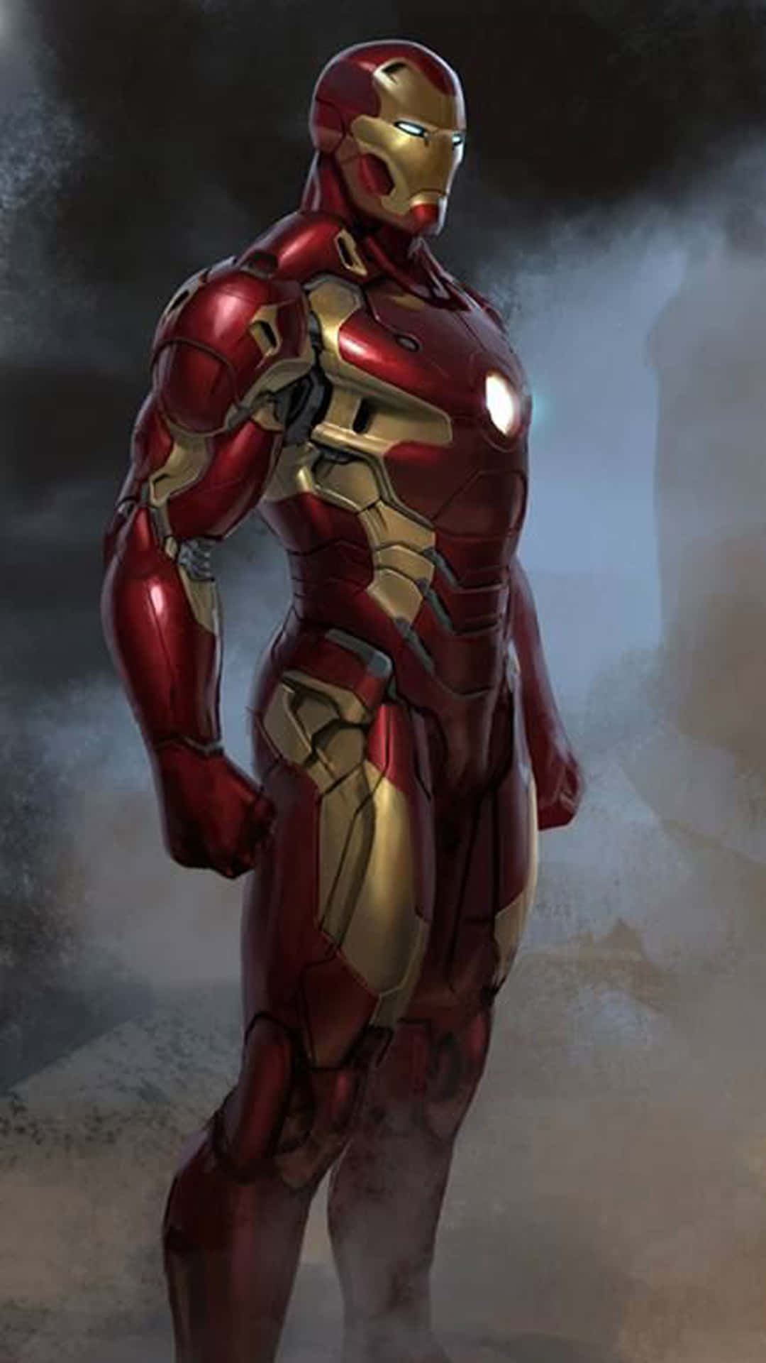 Iron Man, red gold armor, chest arc reactor, Full HD Phone Wallpaper