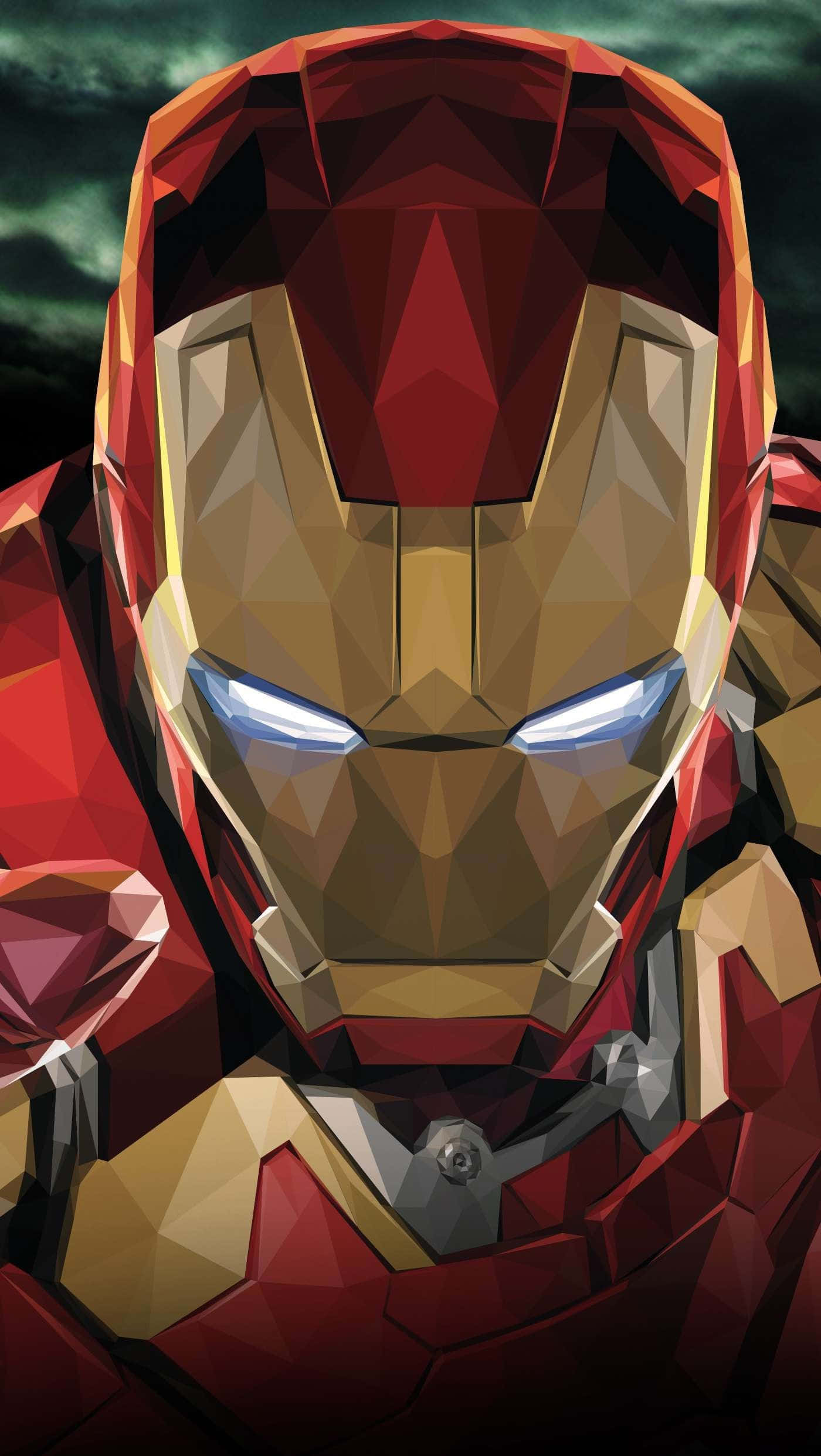 Iron Man, low-poly stylized Iron Man helmet, glowing blue eyes, Full HD Phone Wallpaper