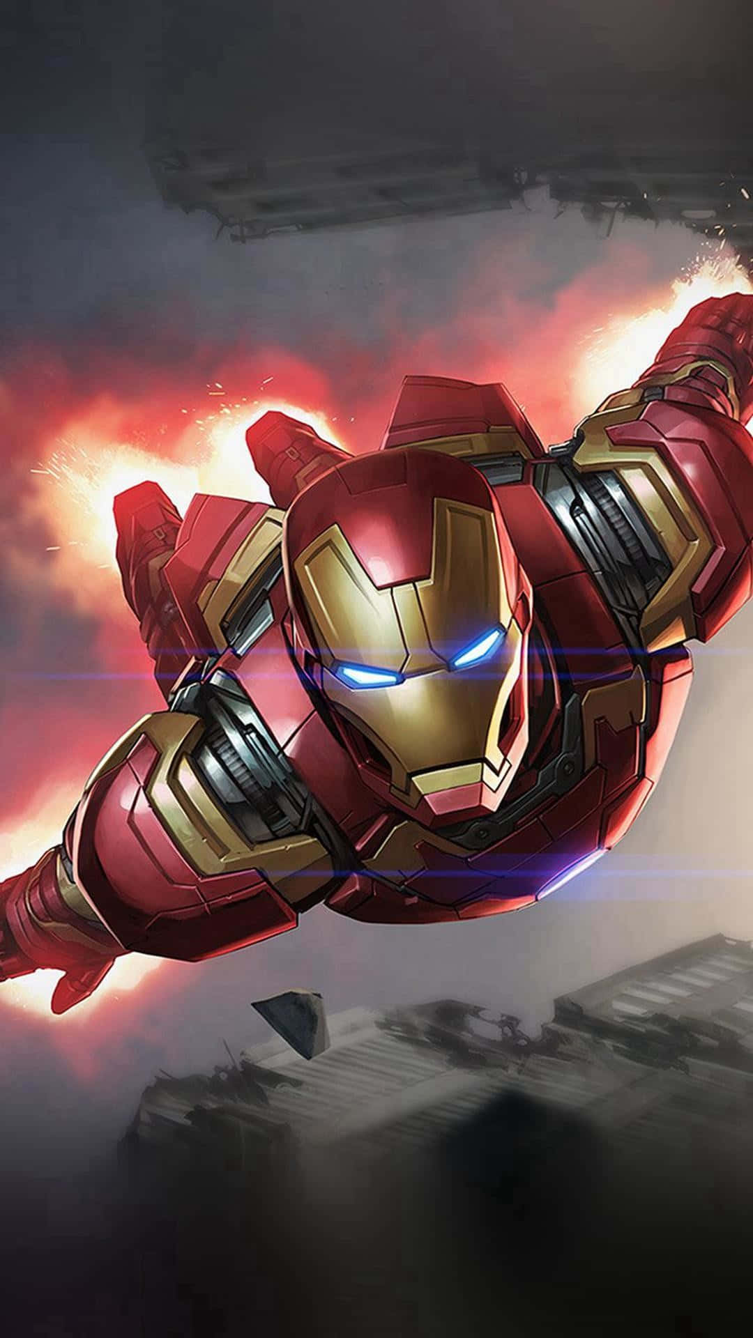 Iron Man, red gold armor, glowing blue eyes, Full HD Phone Wallpaper