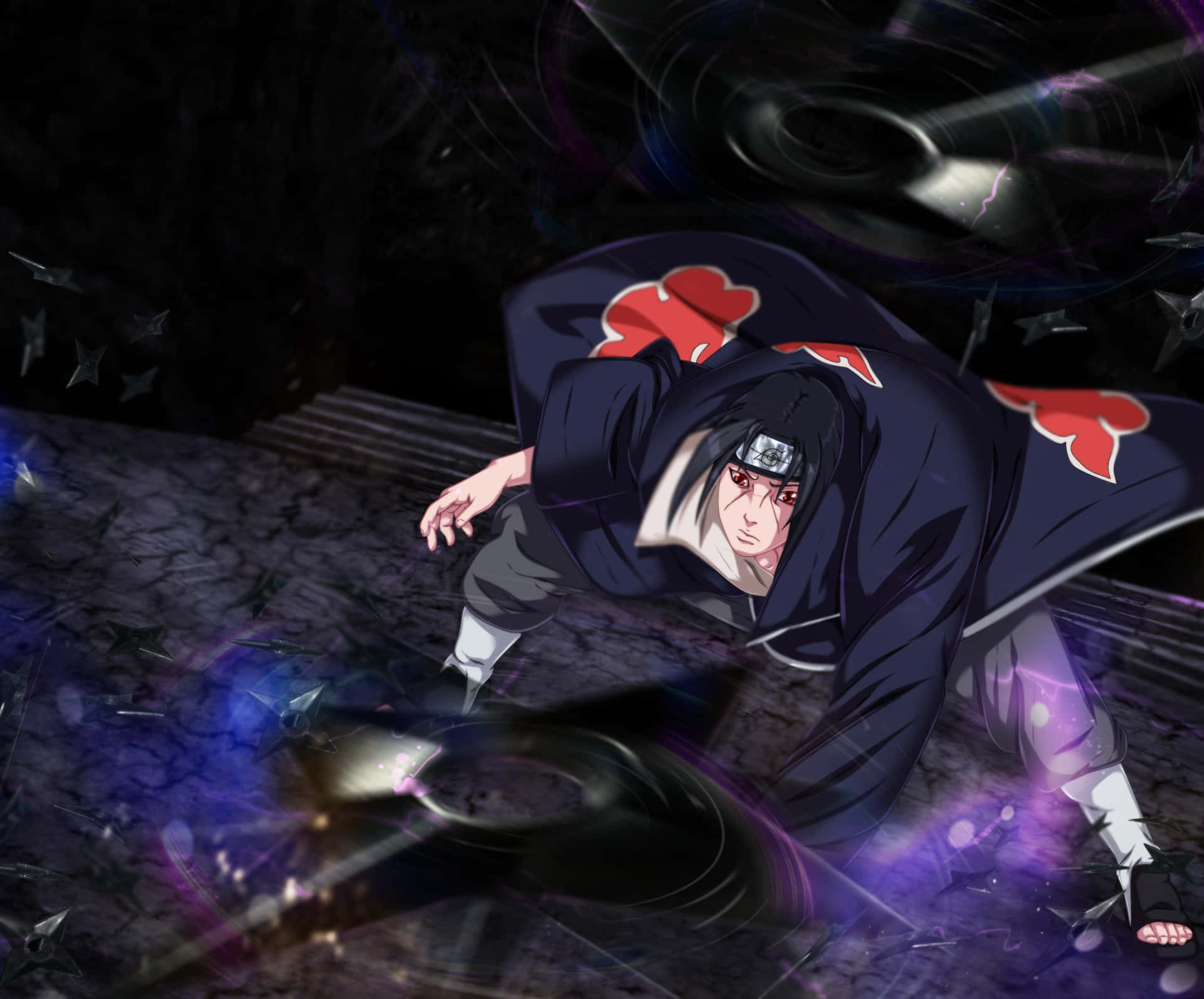Cool Itachi, anime character, dark cloak with red clouds, Full HD Desktop Wallpaper