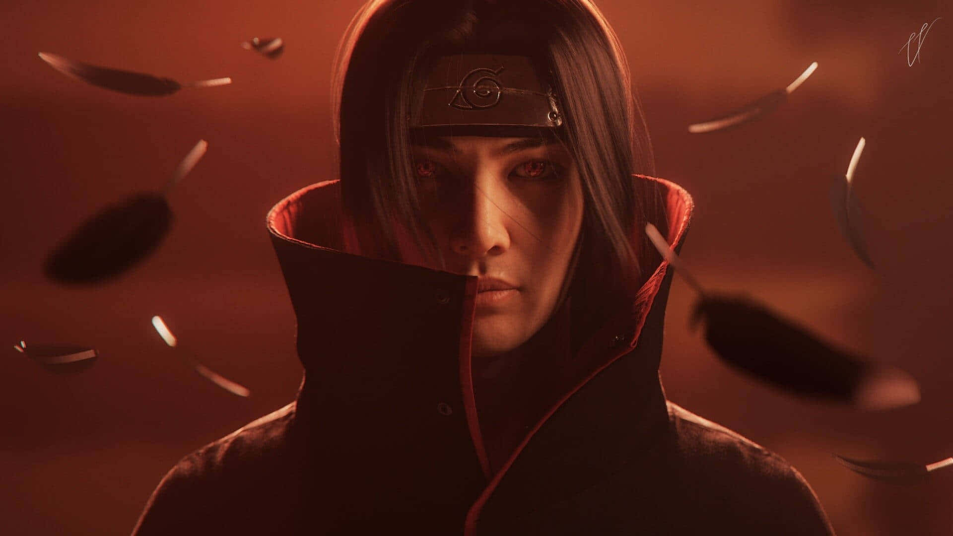 Cool Itachi, red eyes, headband, Full HD Desktop Wallpaper