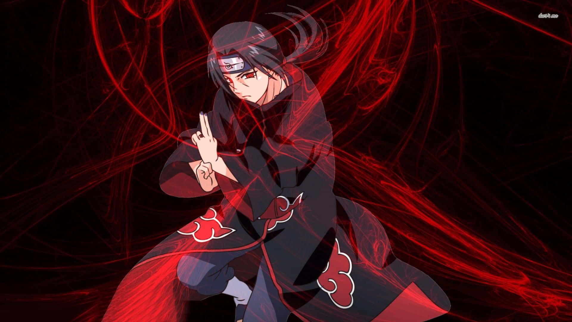 Itachi, black cloak, red clouds, Full HD Desktop Wallpaper