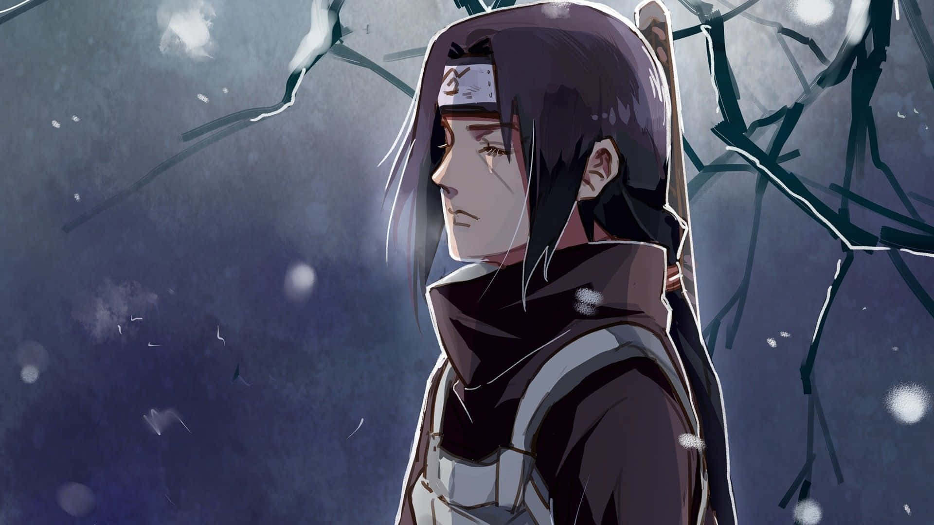 Cool Itachi, anime ninja, snowy forest, Full HD Desktop Wallpaper