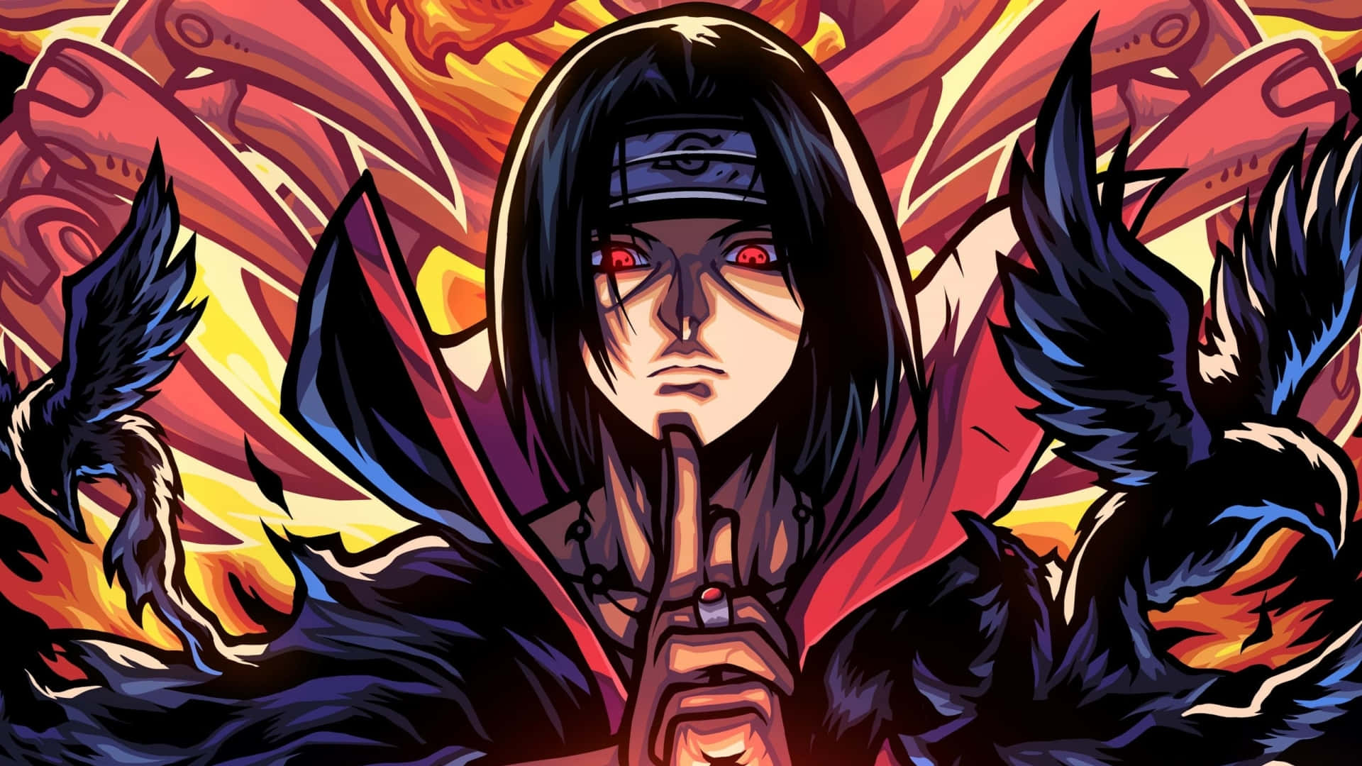 Cool Itachi, red eyes, black cloak, Full HD Desktop Wallpaper
