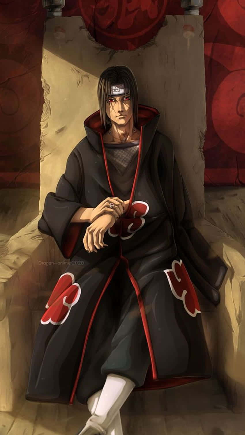 Cool Itachi, black cloak, red clouds, HD Phone Wallpaper
