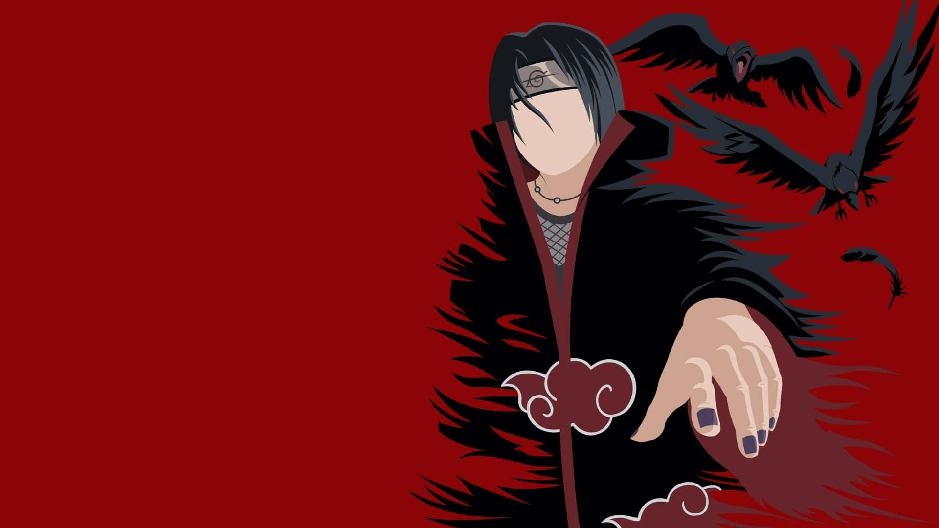 Cool Itachi, black cloak with red clouds, solid red background, Full HD Desktop Wallpaper
