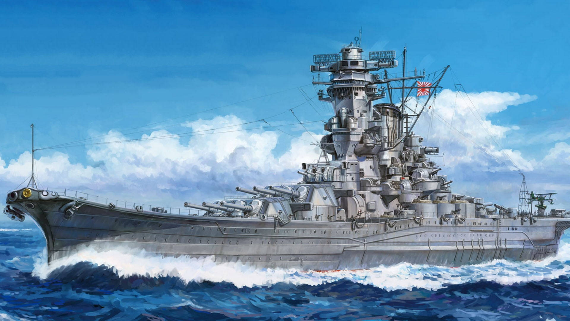 Cool Japanese, battleship, gun turrets, Full HD Desktop Wallpaper