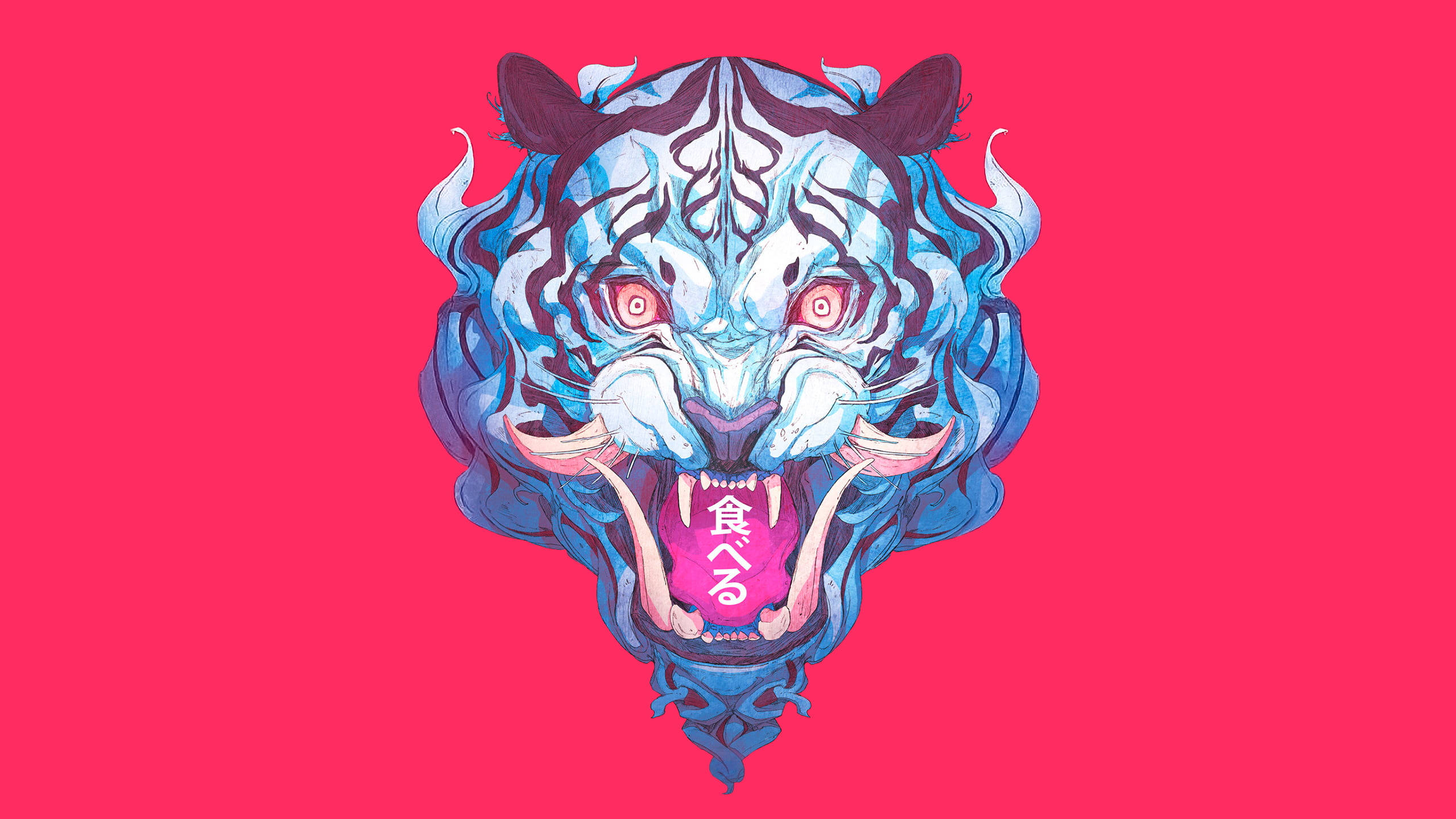 Cool Japanese, demon tiger, blue tiger head, 2K Desktop Wallpaper