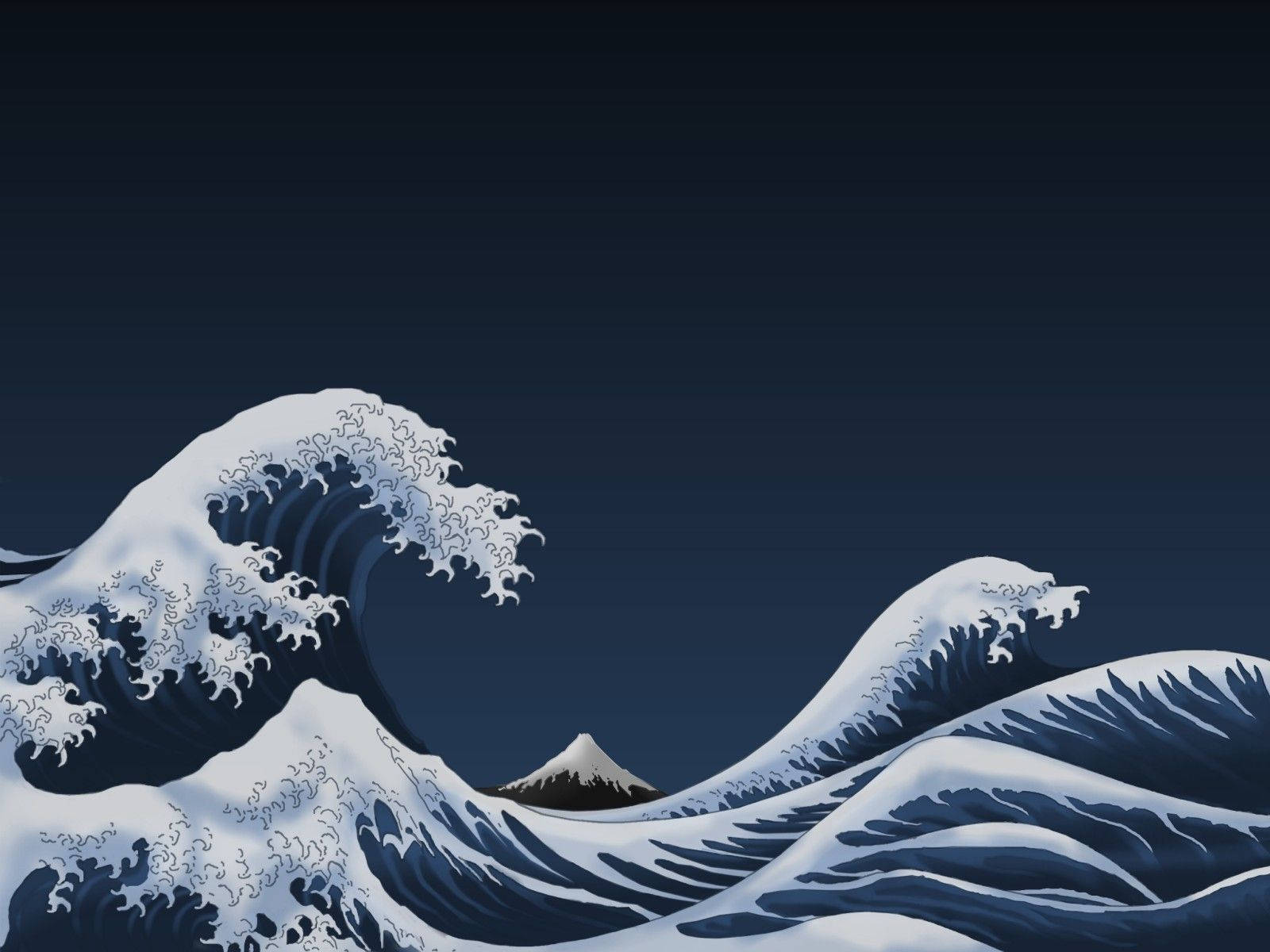 Japanese Waves, white foam curls, snow-capped mountain, HD Desktop Wallpaper