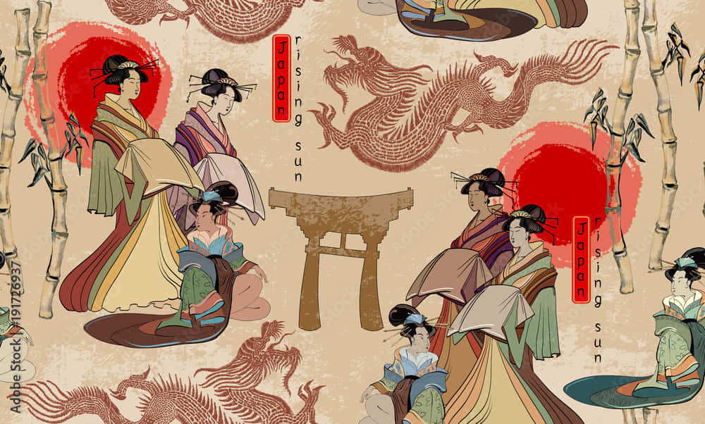 ukiyo-e art, geishas, kimonos, SD Desktop Wallpaper