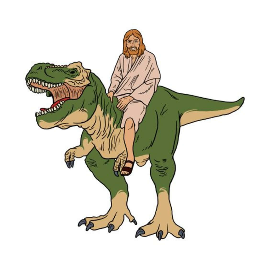 Cool Jesus, green T-Rex dinosaur, long hair, SD Desktop Wallpaper