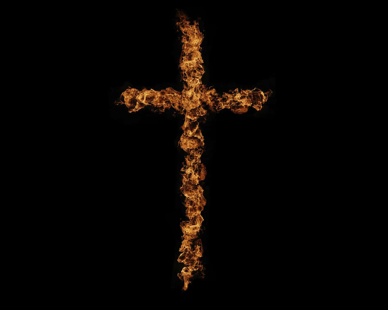 Cool Jesus, fiery cross, pure black background, HD Desktop Wallpaper