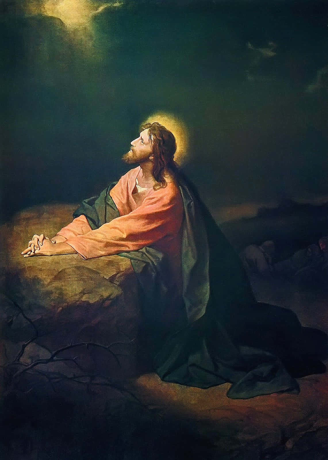 Jesus, rocky hillside, dramatic sky, HD Phone Wallpaper