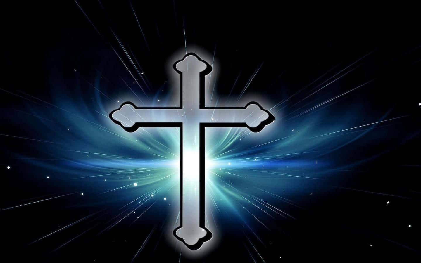Cool Jesus, radiant silver cross, blue light, HD Desktop Wallpaper