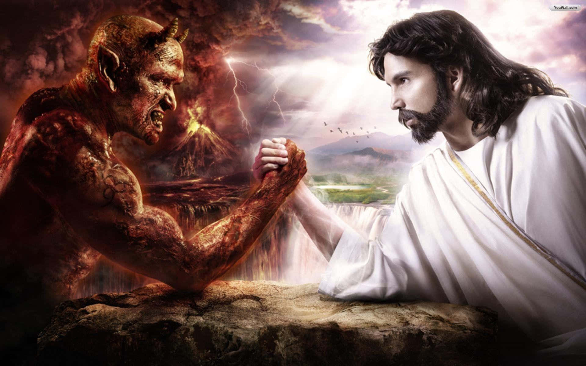 Cool Jesus, white robes, demonic figure, Full HD Desktop Wallpaper