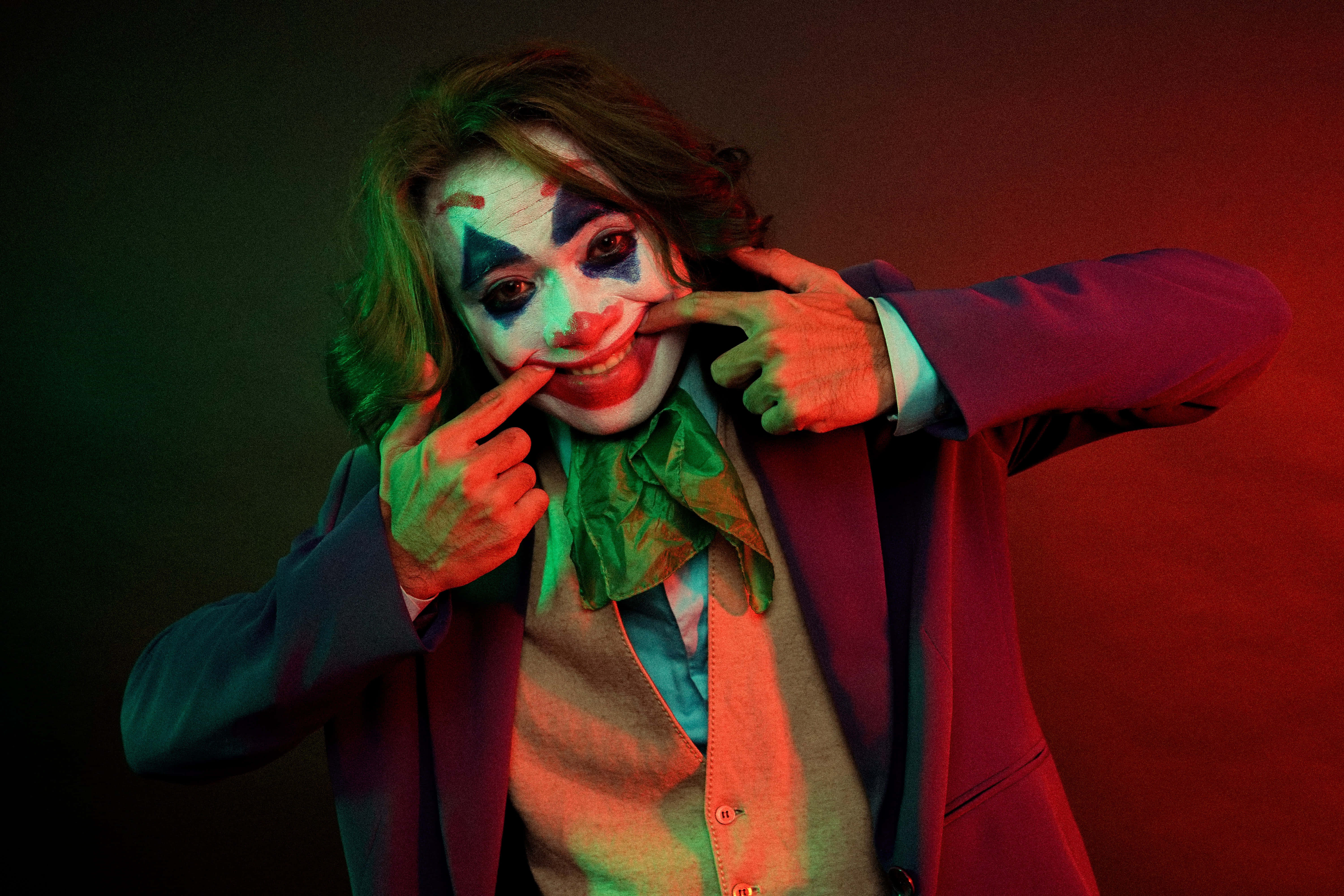 Cool Joker, clown costume, painted face, 5K Desktop Wallpaper