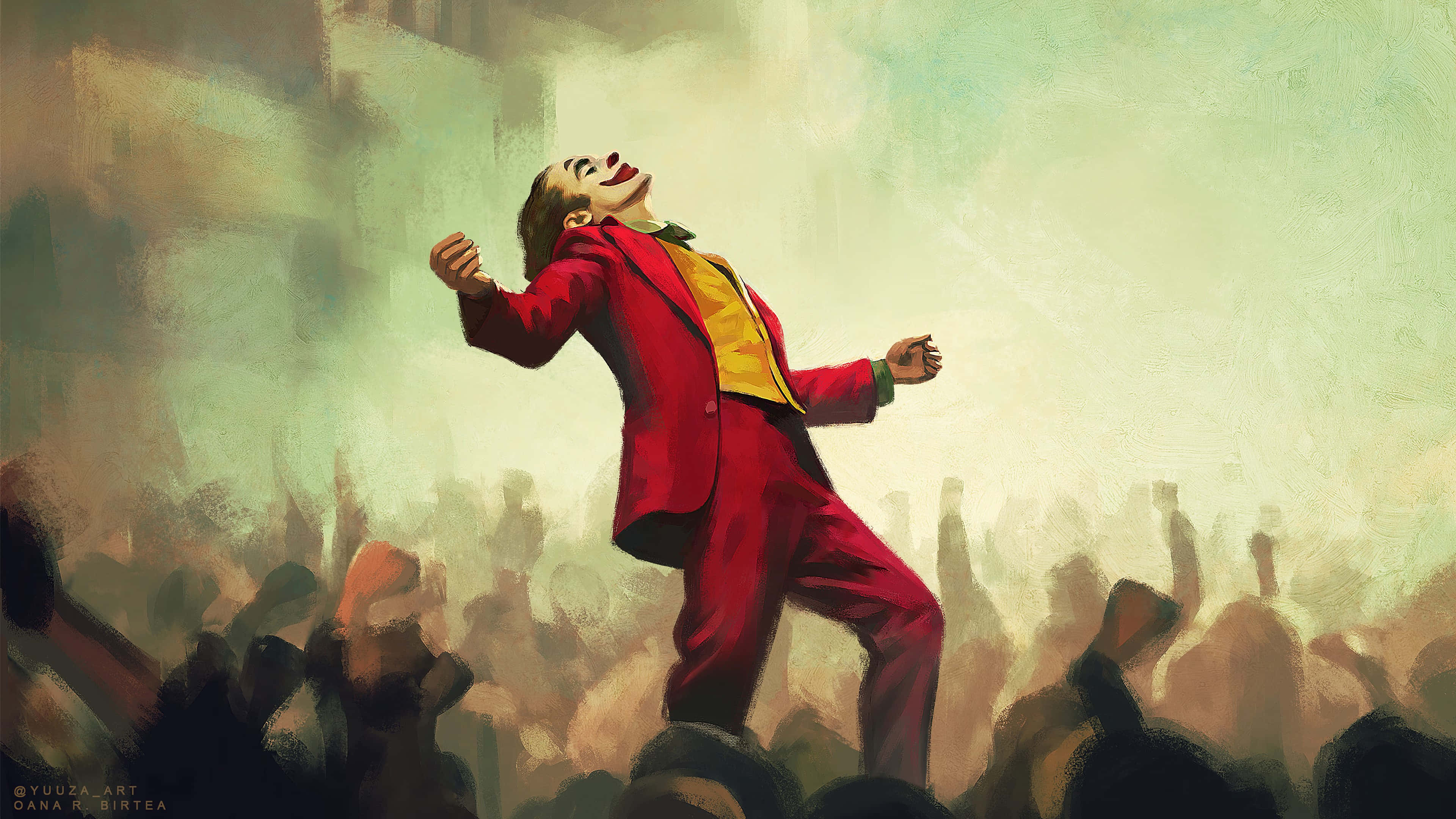 Cool Joker, red suit, leaps triumphantly, 4K Desktop Wallpaper