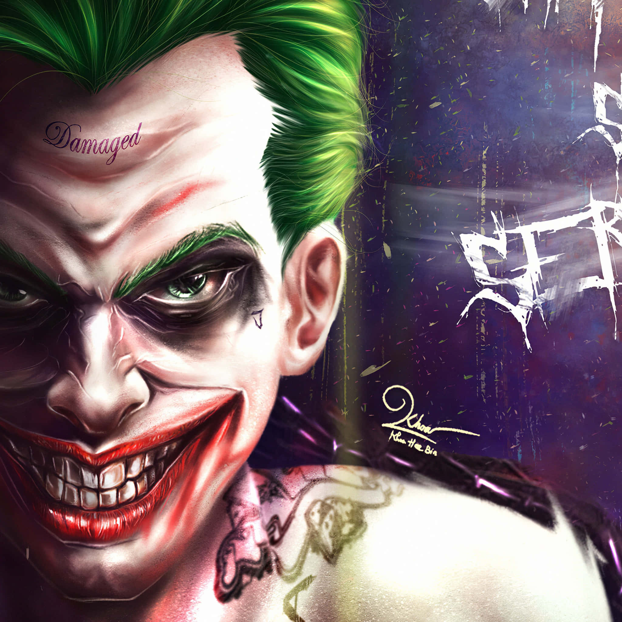 Joker, green hair, red lips, Full HD Desktop Wallpaper