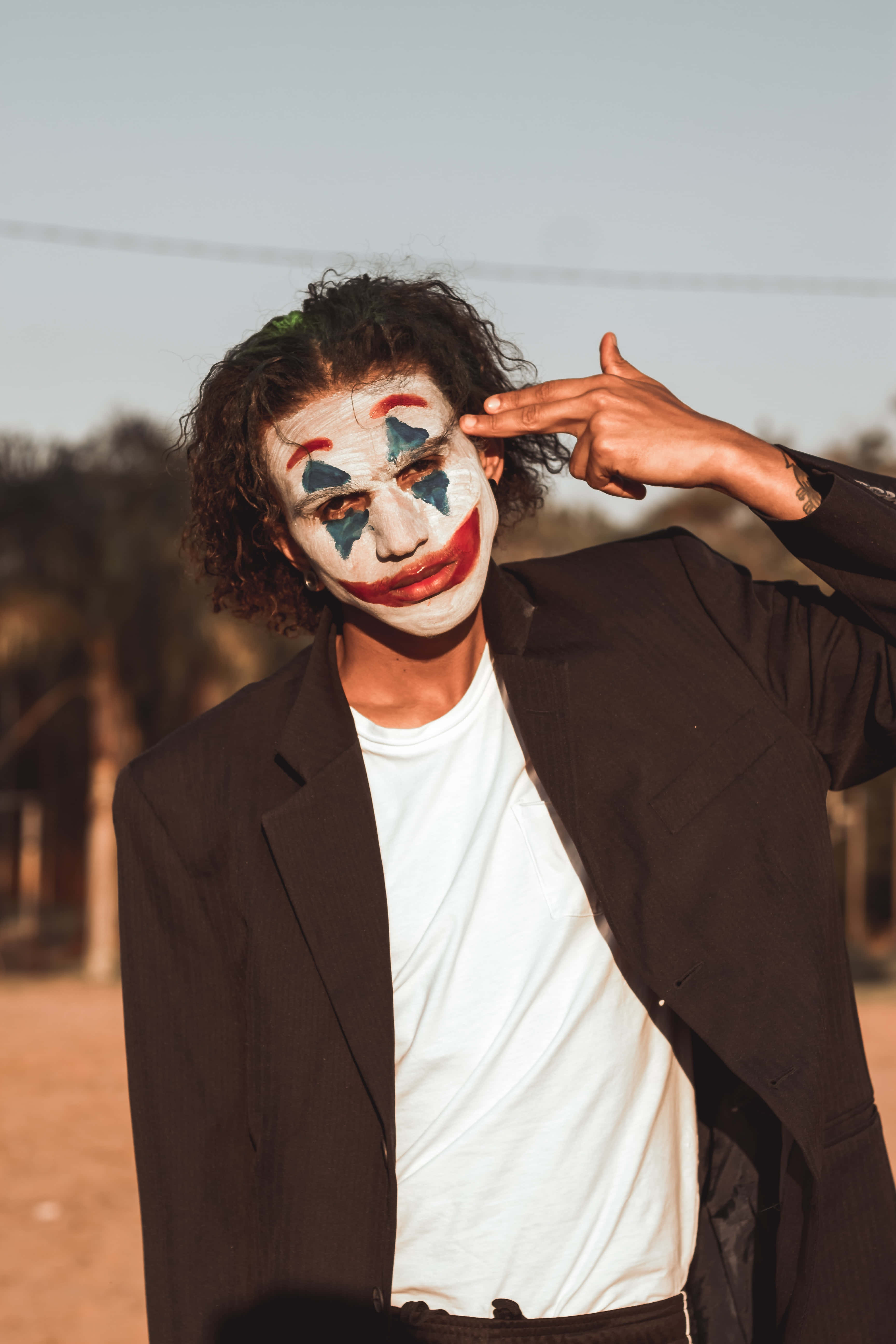 Cool Joker, clown makeup, curly hair, 5K Phone Wallpaper