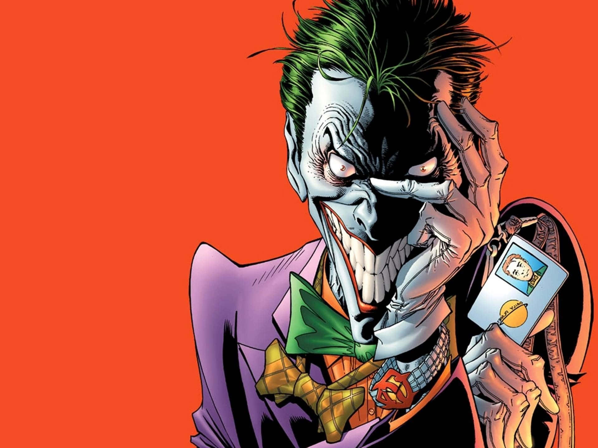 Joker, orange background, playing card, Full HD Desktop Wallpaper