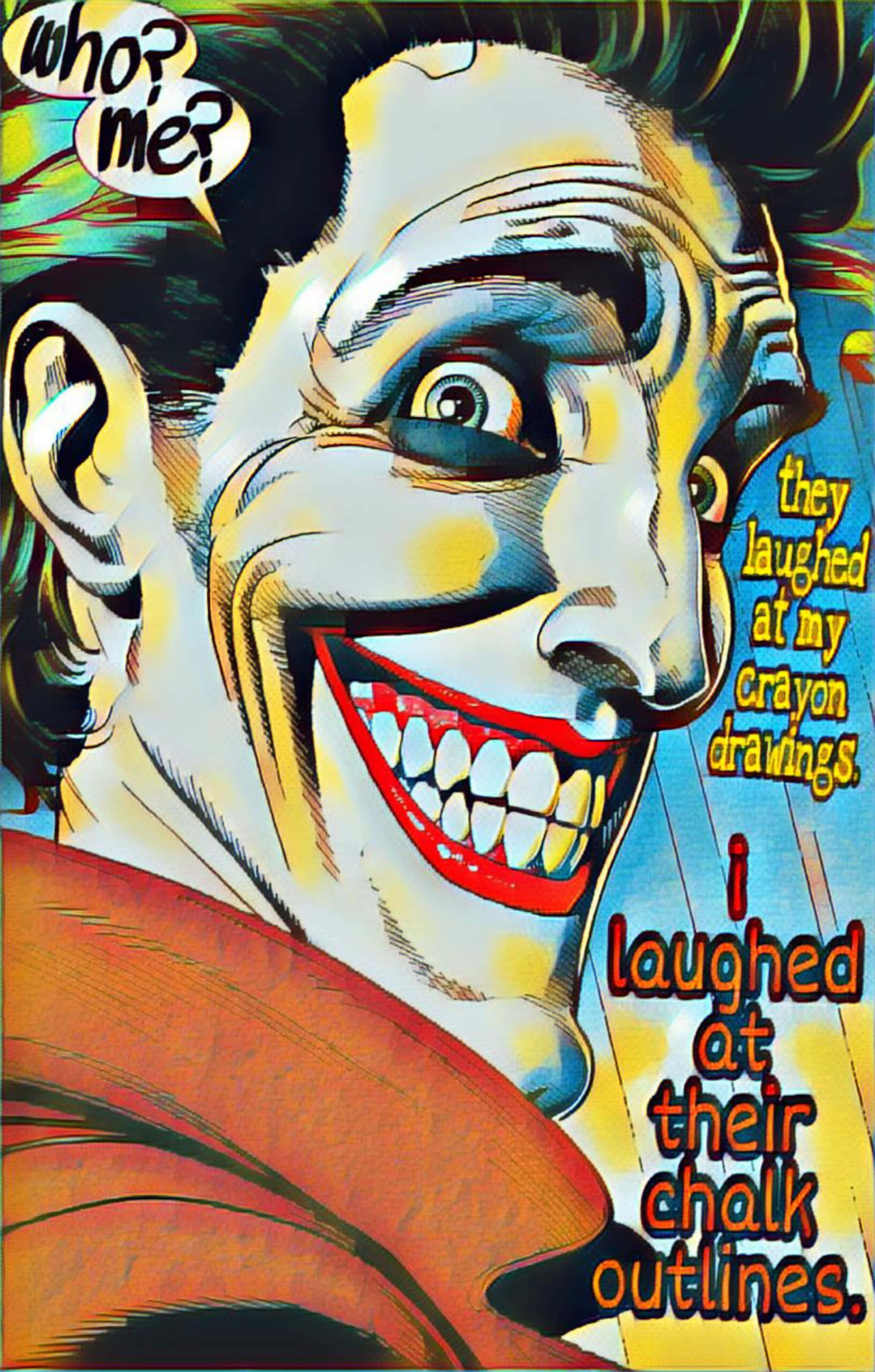 Joker, comic book style, wide grin, 2K Phone Wallpaper