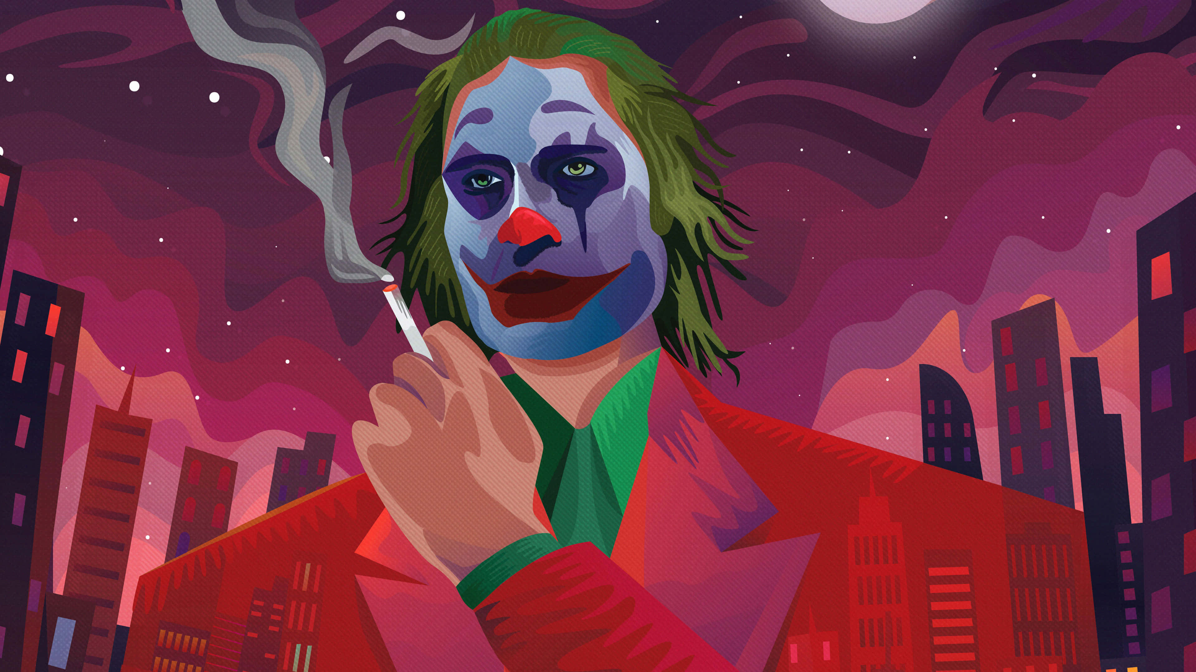 Cool Joker, red suit, cigarette, 4K Desktop Wallpaper