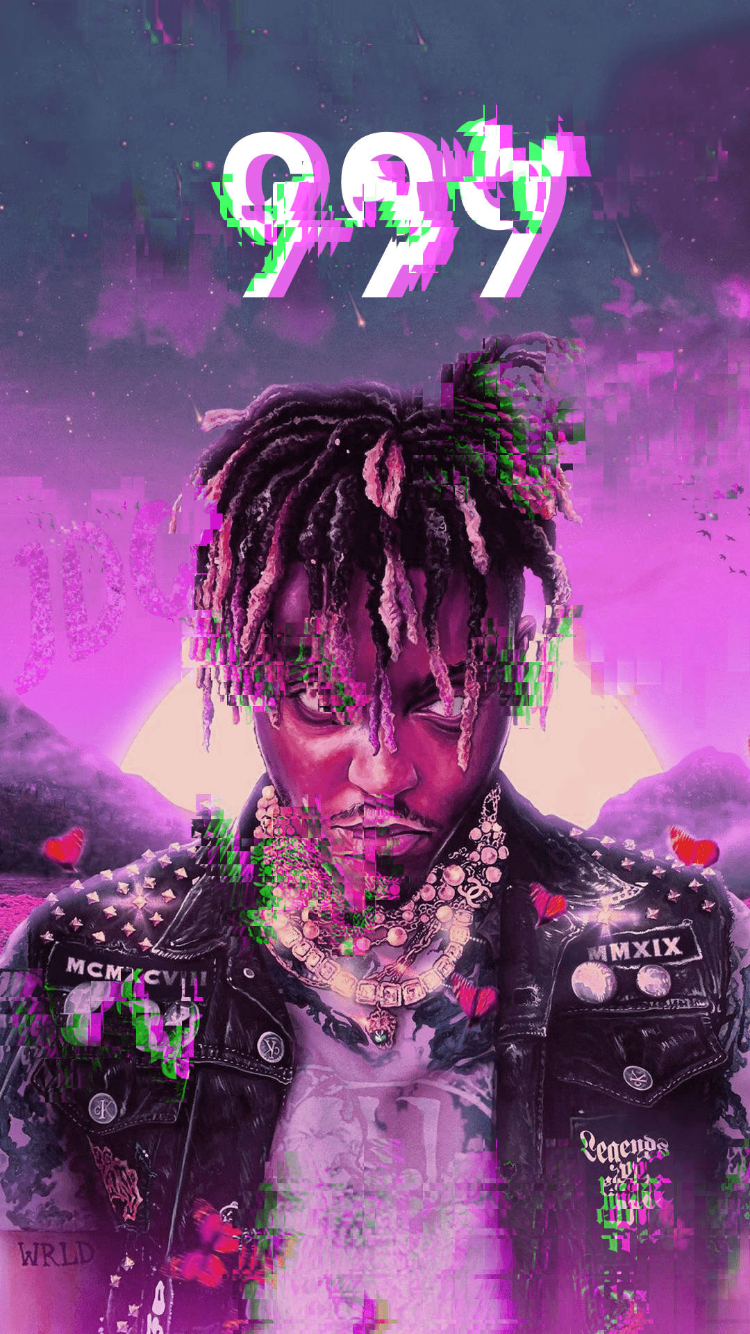 Cool Juice WRLD, glitch purple, dreadlocks, Full HD Phone Wallpaper