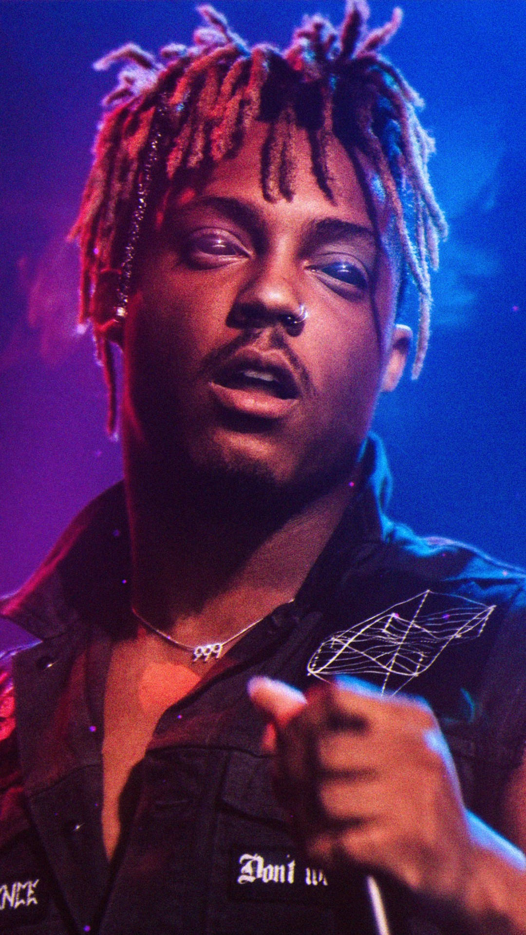 Cool Juice WRLD, red and blue dreadlocks, vibrant stage lights, Full HD Phone Wallpaper