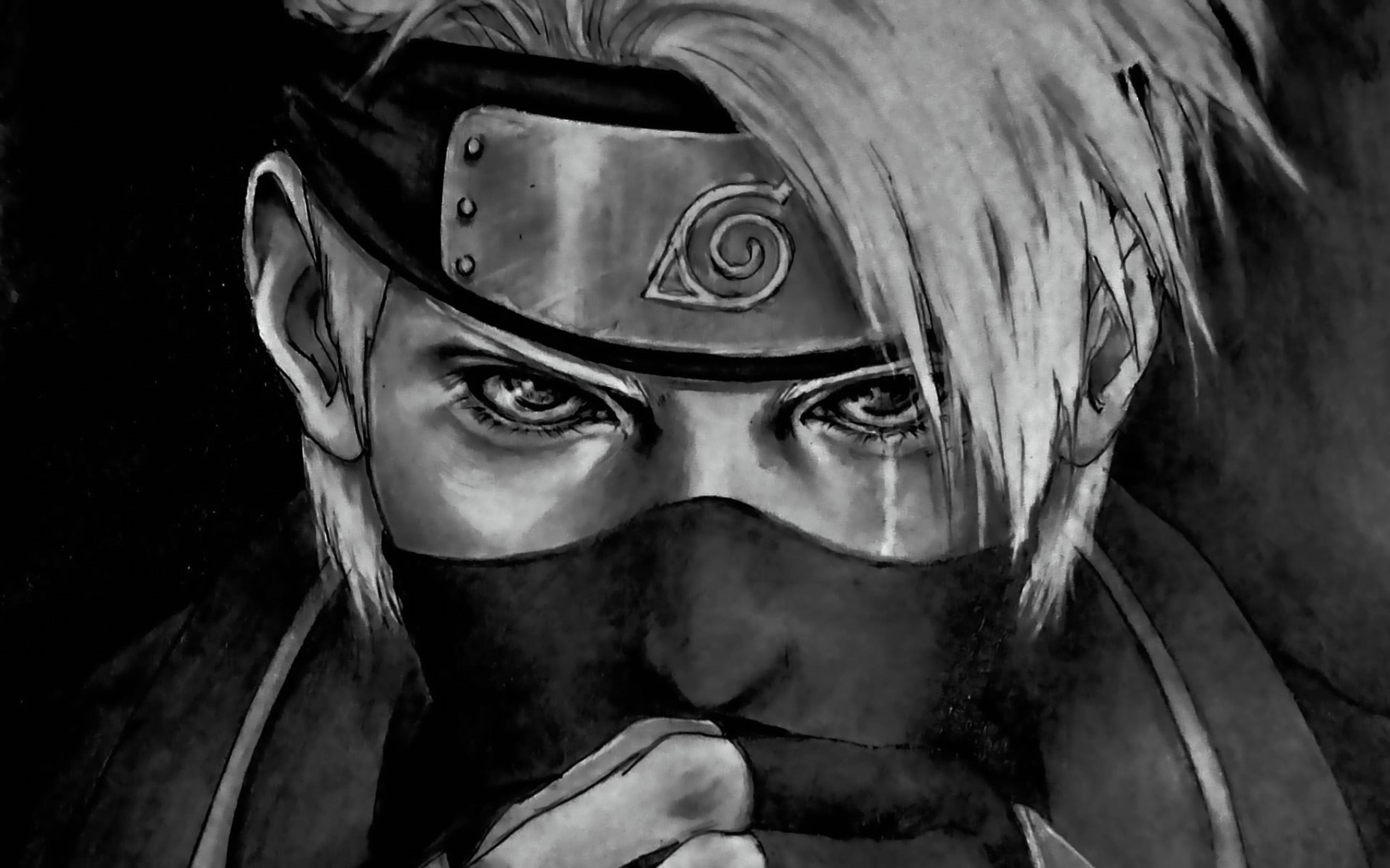 Cool Kakashi, masked ninja, intense eyes, 2K Desktop Wallpaper