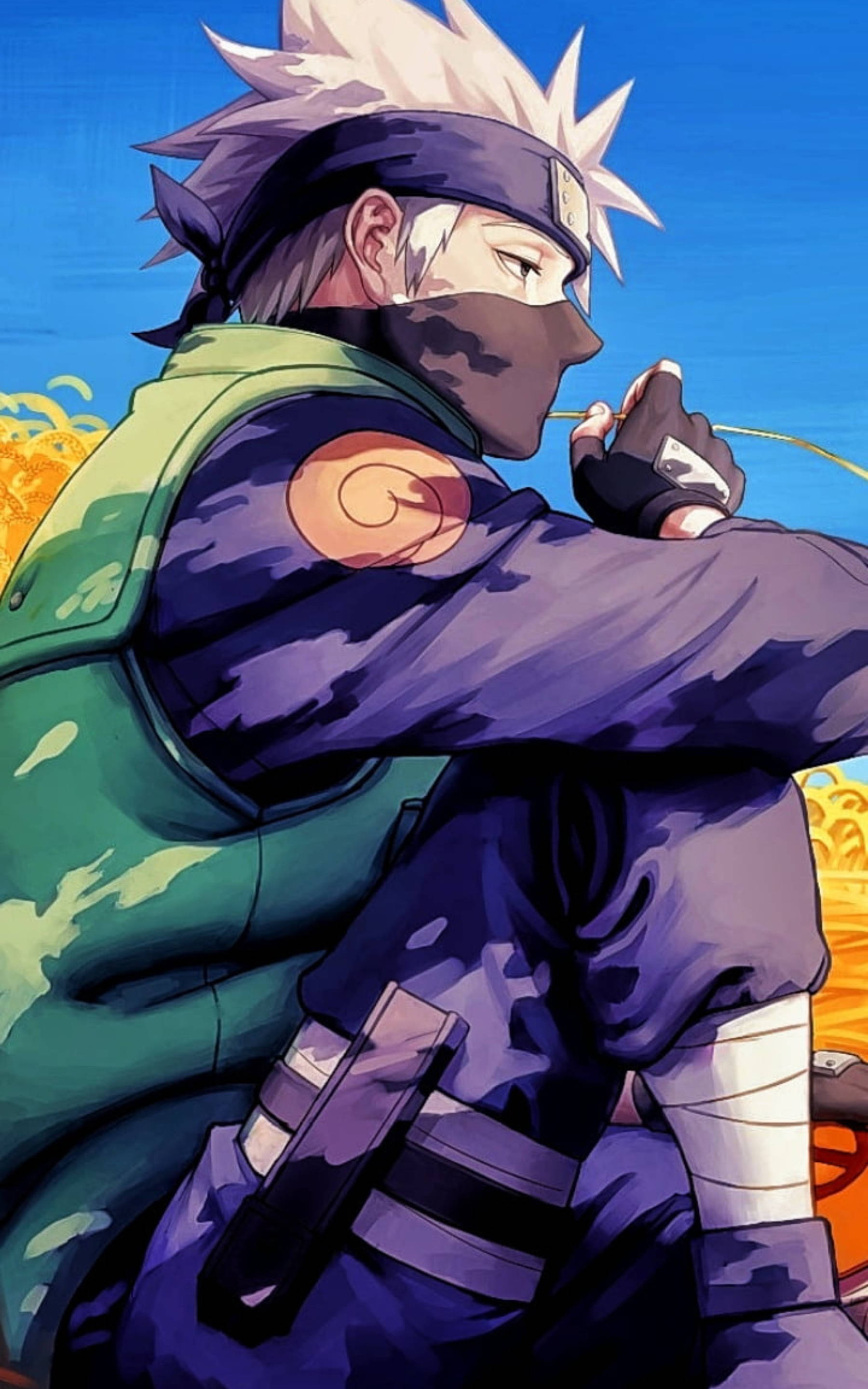 Cool Kakashi, spiky-haired ninja, green vest, 2K Phone Wallpaper