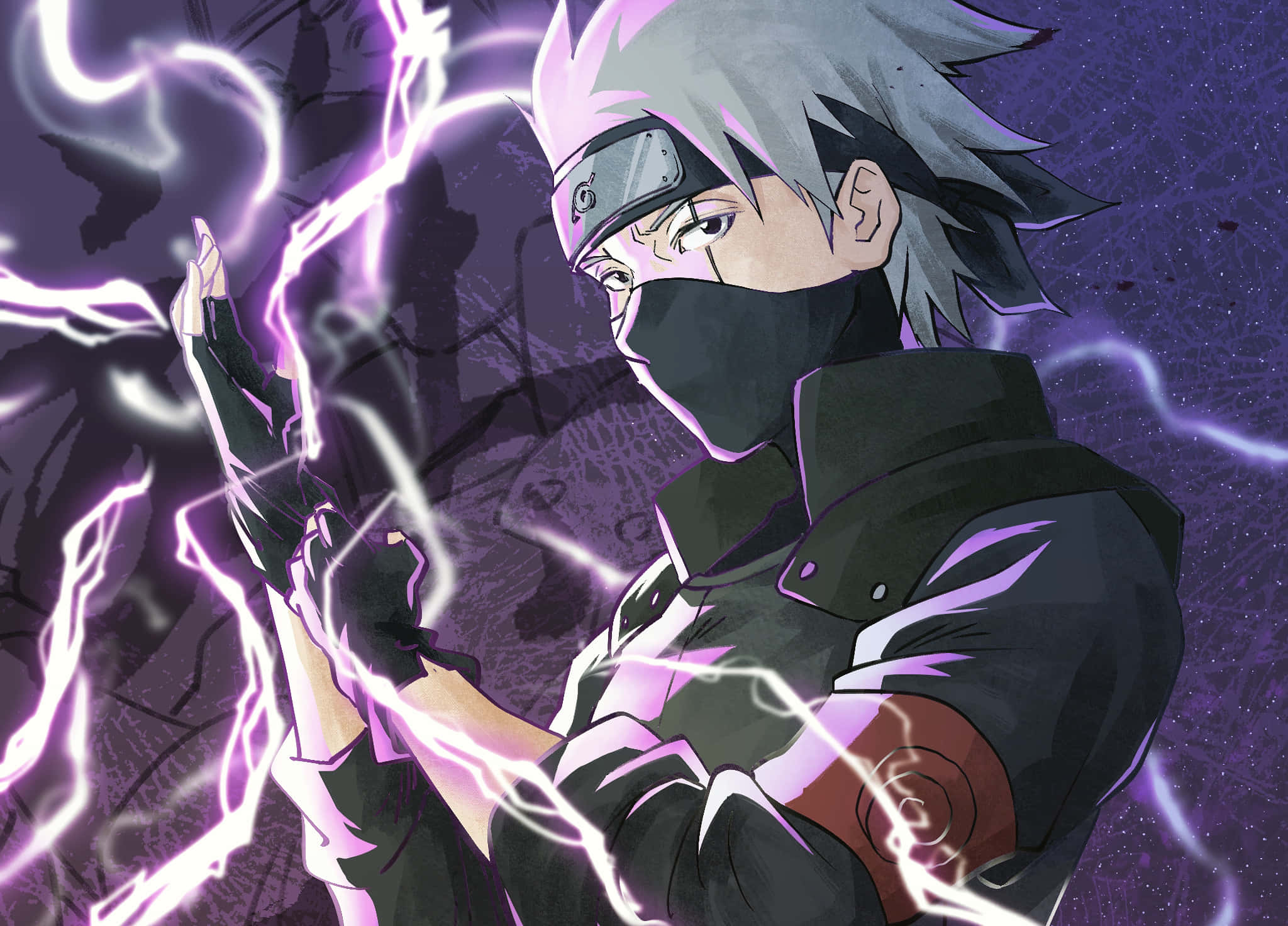 Kakashi, purple lightning, glowing purple lightning, Full HD Desktop Wallpaper