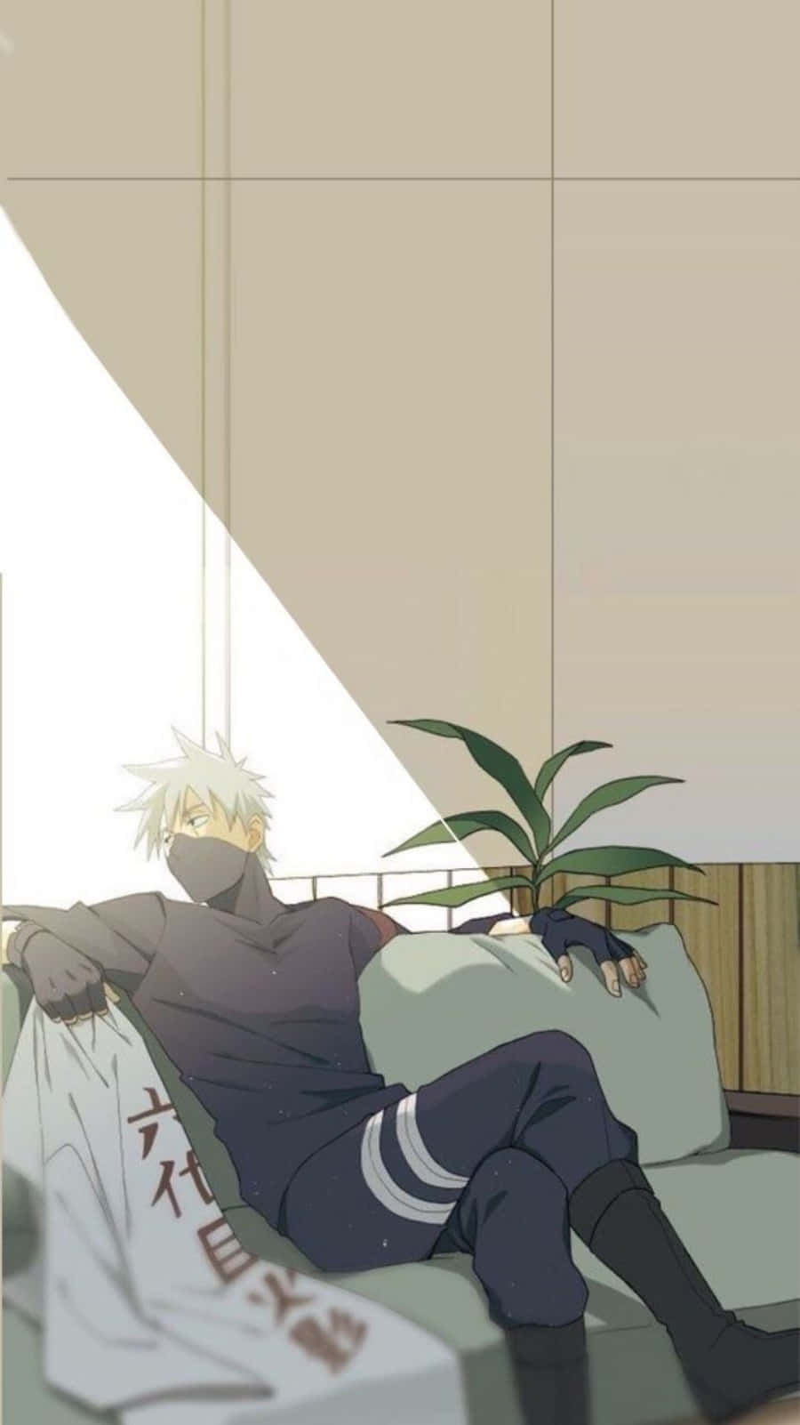 Kakashi, spiky-haired anime character, couch, HD Phone Wallpaper