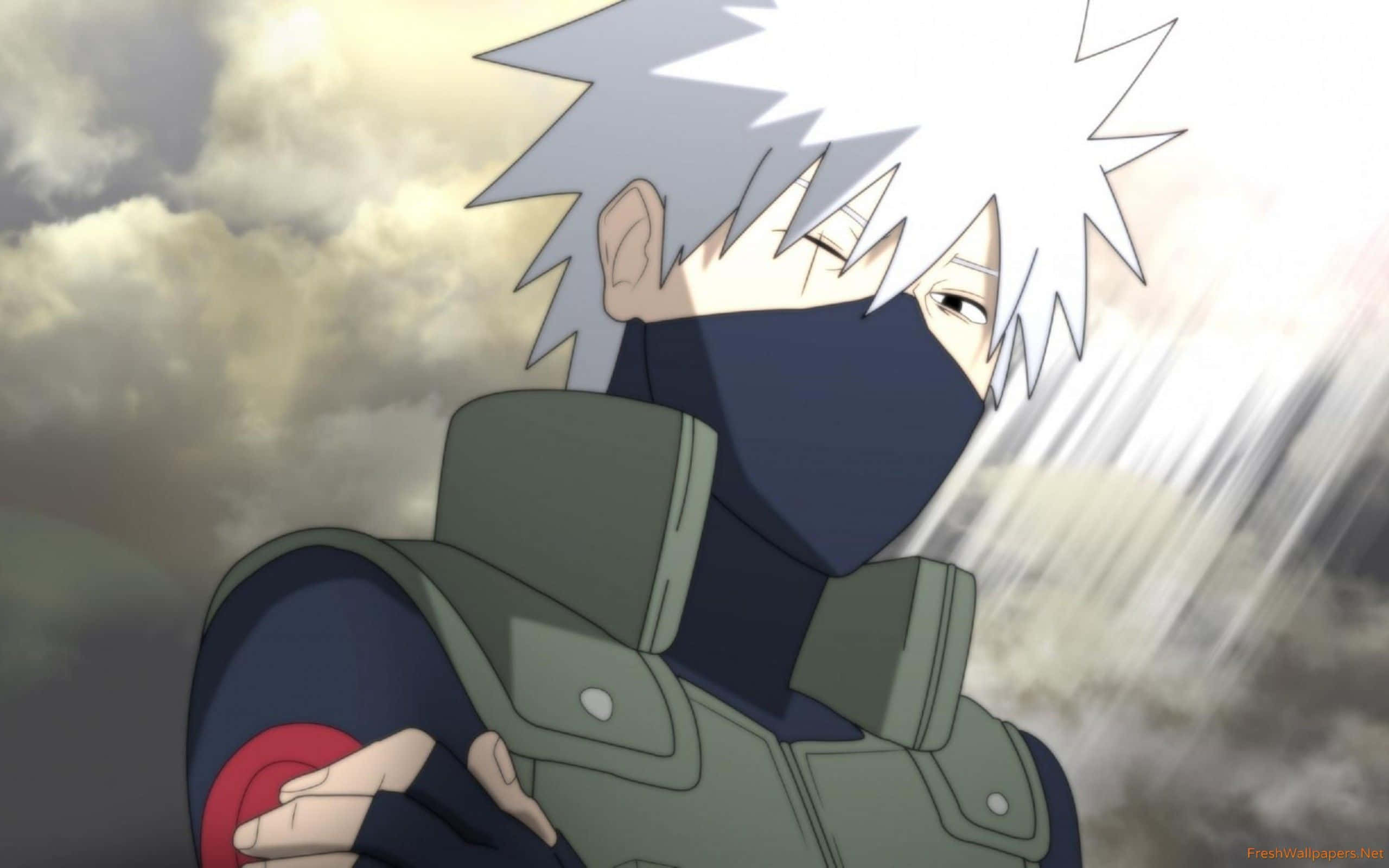 Cute Kakashi, spiky white hair, black mask, 2K Desktop Wallpaper