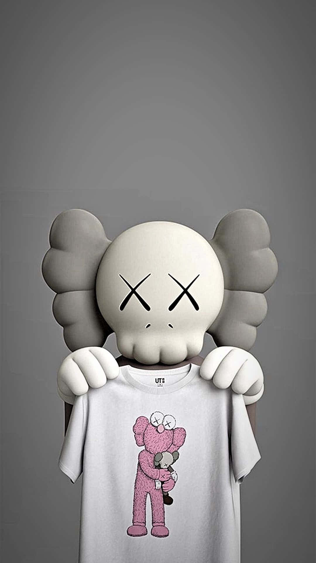 KAWS, white KAWS figure, gray wings, Full HD Phone Wallpaper