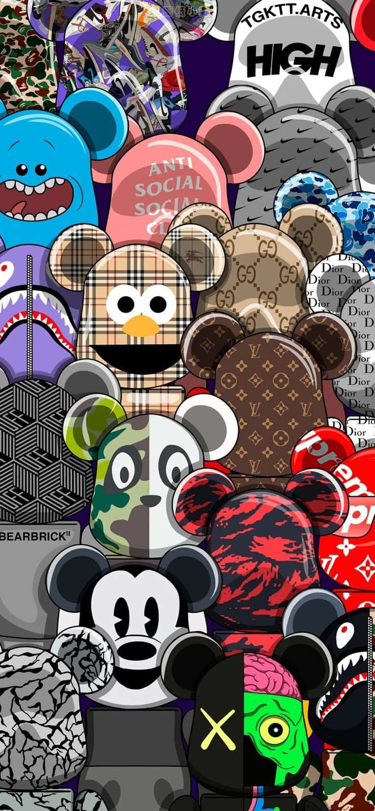 Cool Kaws, stylized teddy bears, graffiti patterns, HD Phone Wallpaper