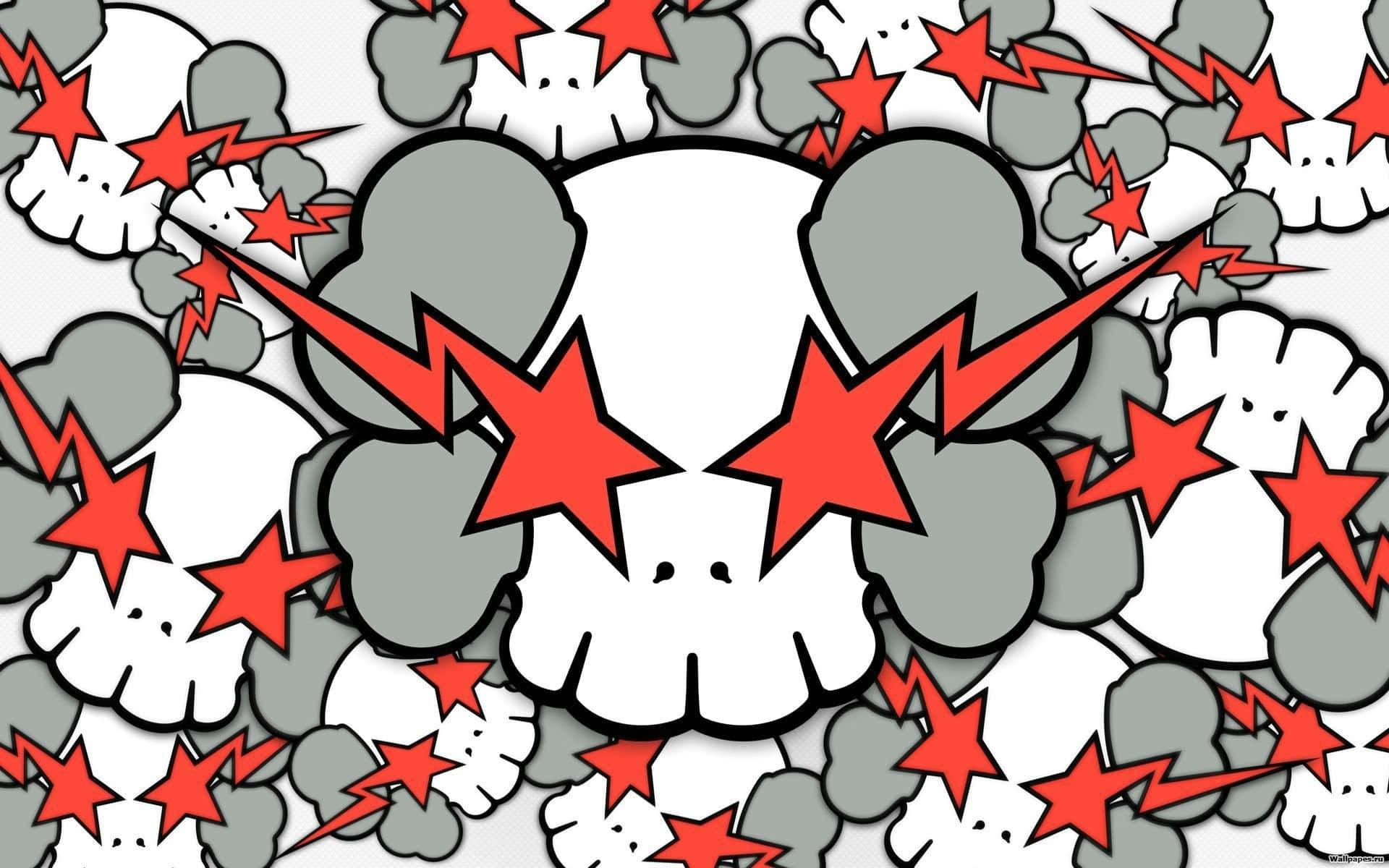 Cool Kaws, red star eyes, grey smoke, Full HD Desktop Wallpaper