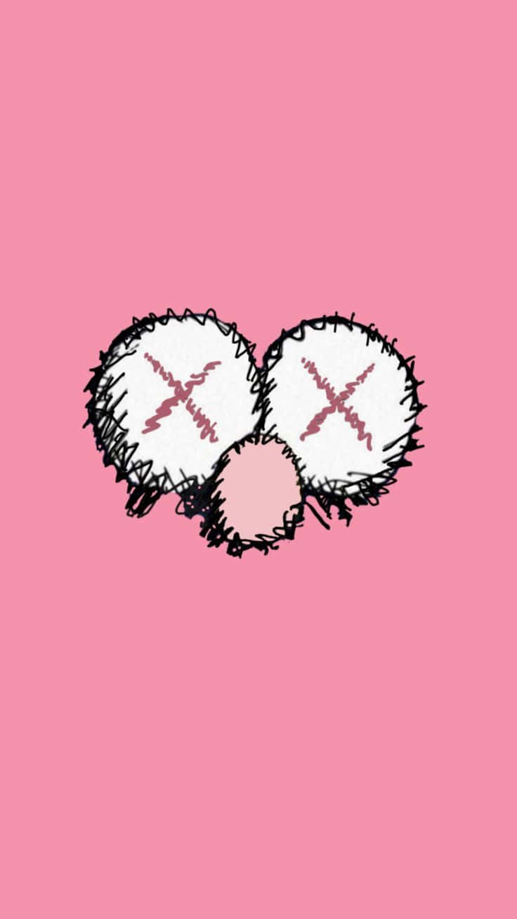 Cool Kaws, pink background, black scribbles, HD Phone Wallpaper