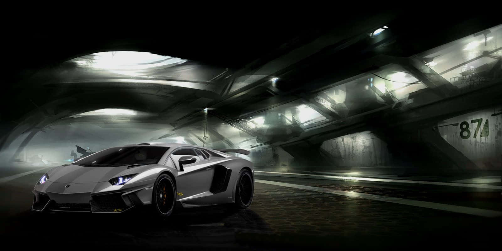 Lamborghini, silver, futuristic tunnel, HD Desktop Wallpaper