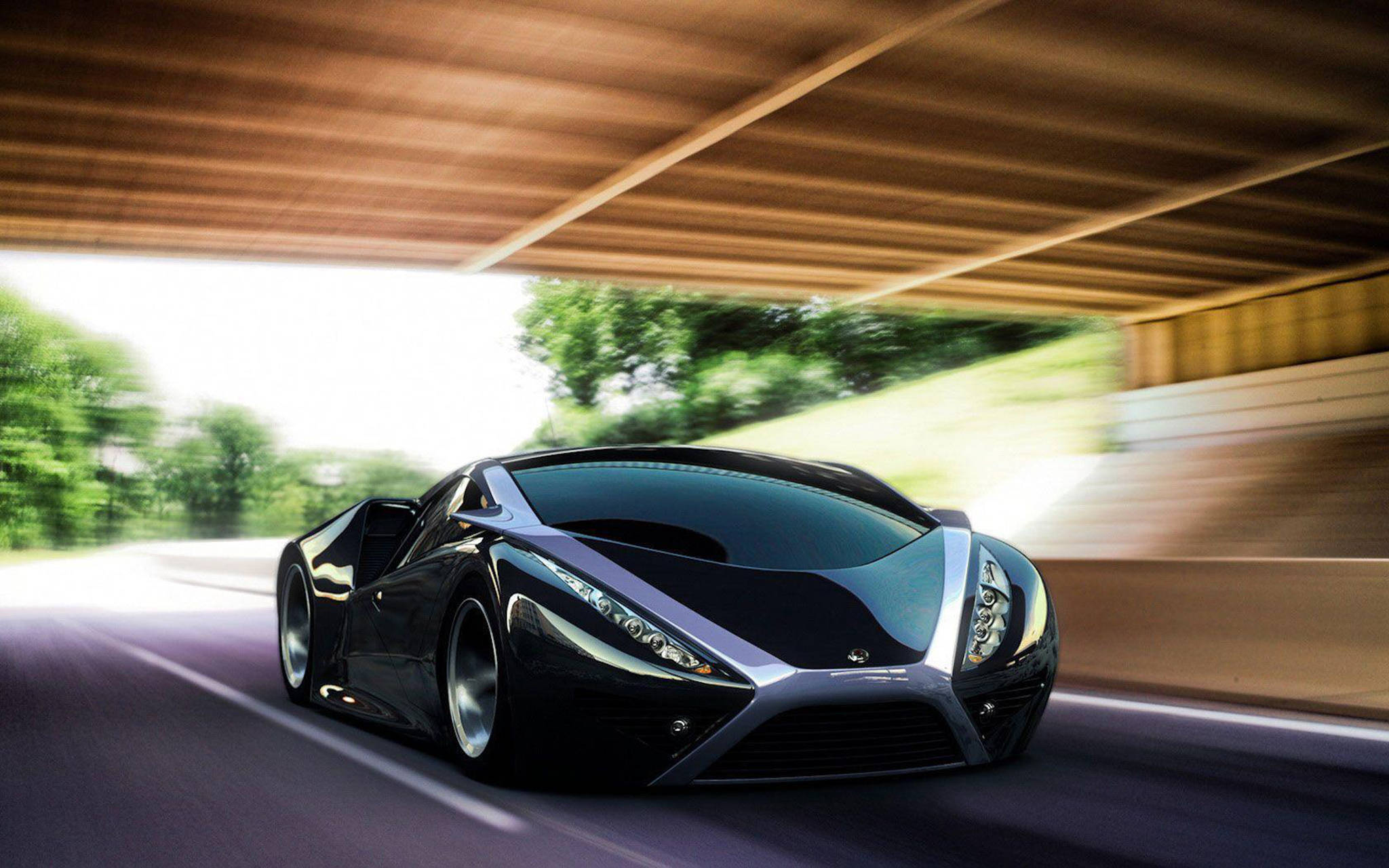 Lamborghini, sleek black sports car, wooden bridge, Full HD Desktop Wallpaper